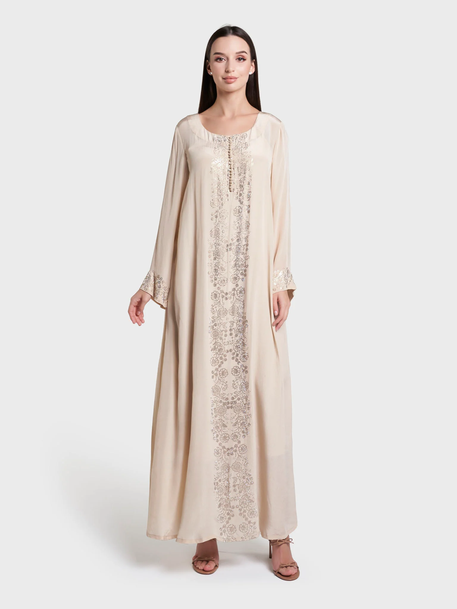 Offwhite Colour Solid Polyester Hand Work Jalabiya (VG3208) - Image 3