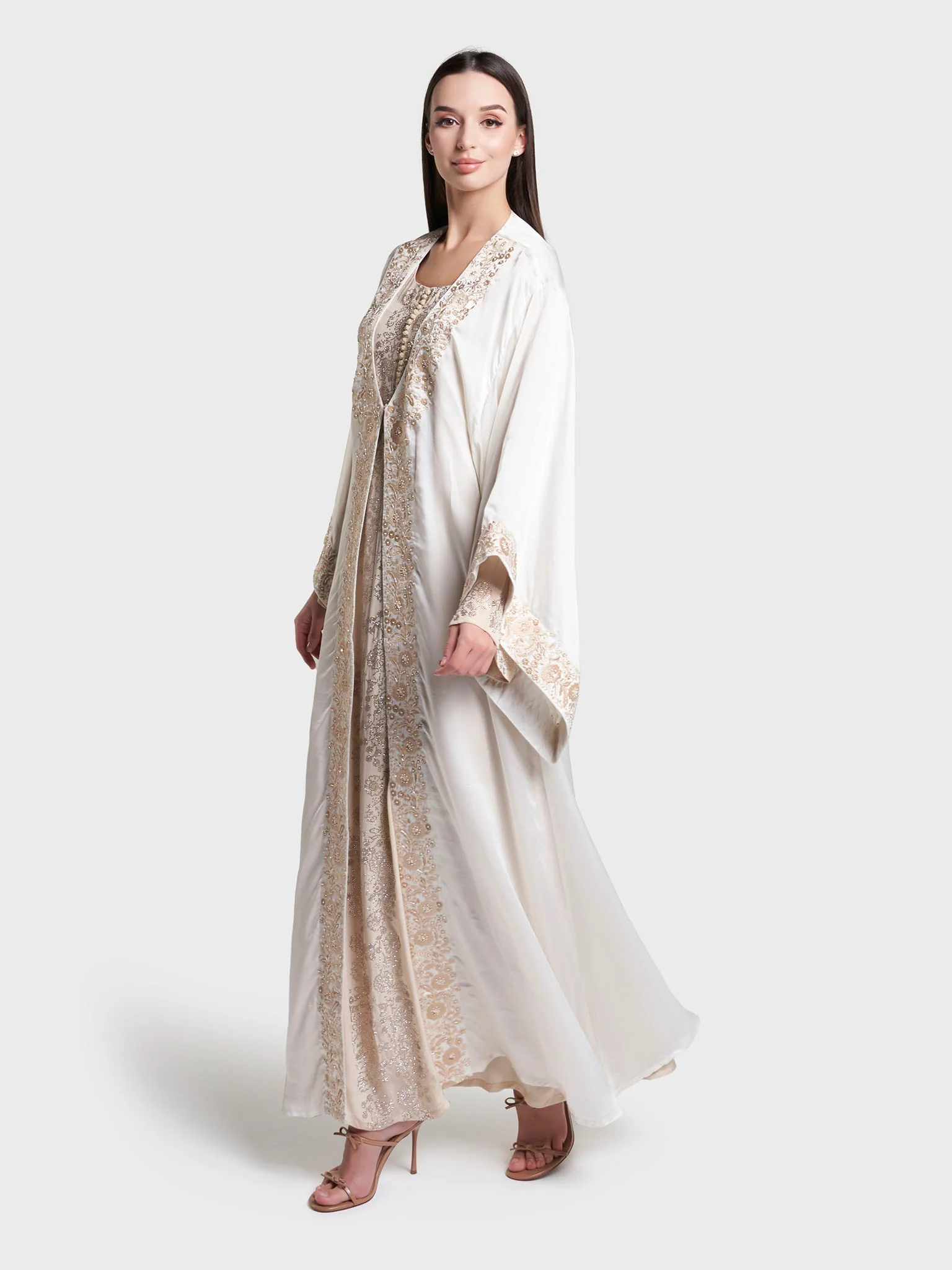 Offwhite Colour Solid Polyester Hand Work Jalabiya (VG3208) - Image 4