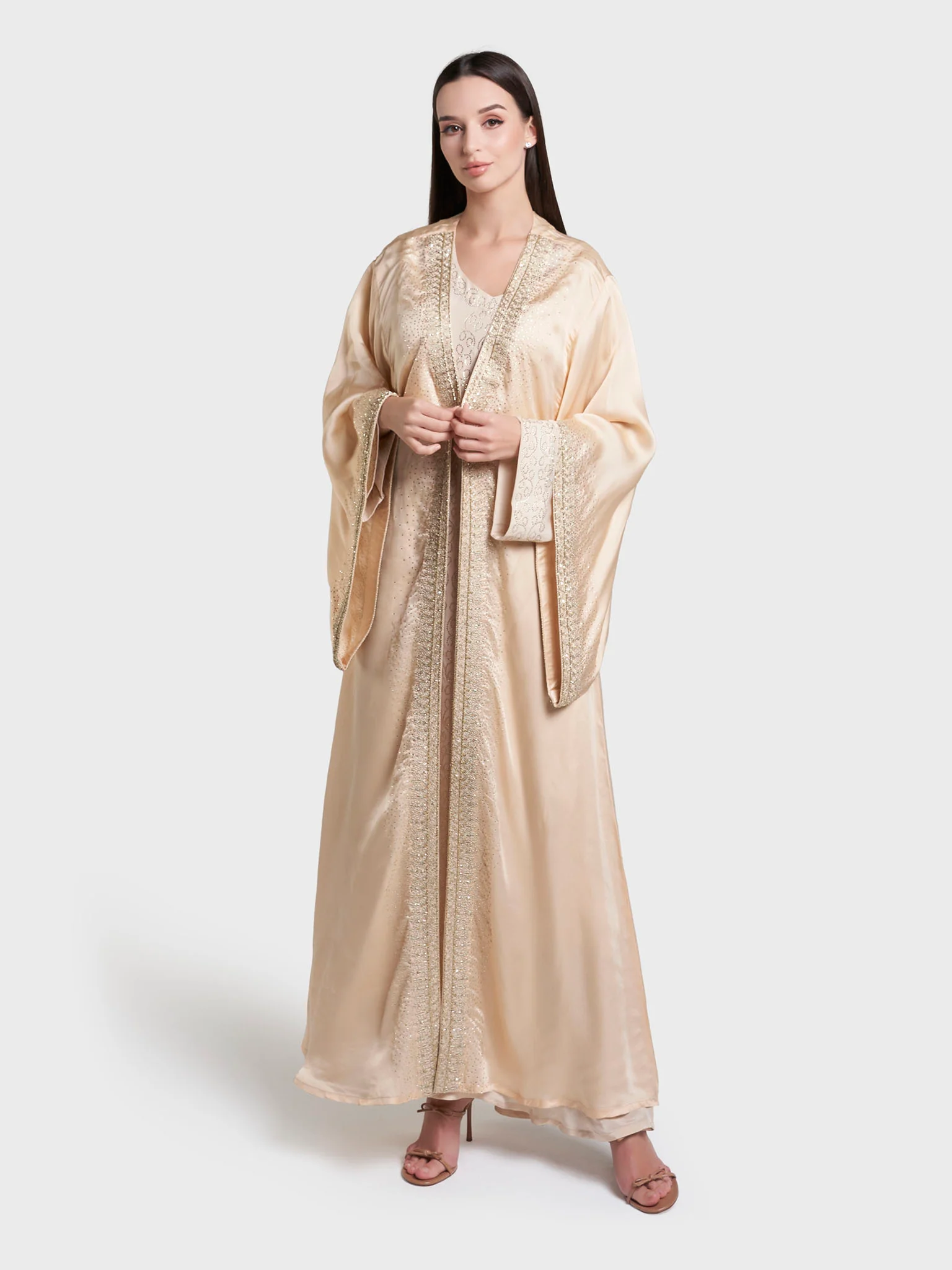 Beige Colour Solid Polyester Stone Work Jalabiya (VG3241) - Image 4
