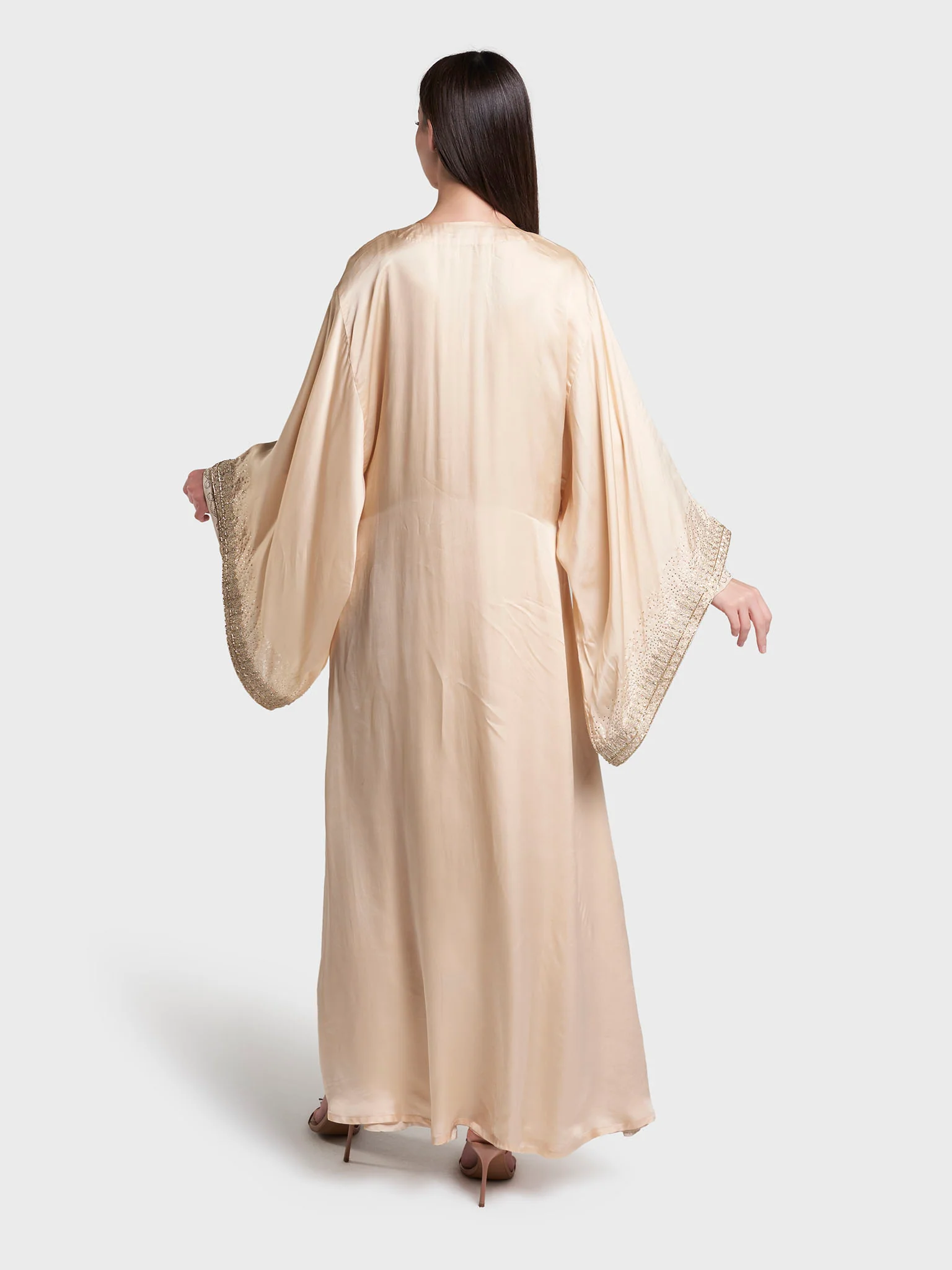Beige Colour Solid Polyester Stone Work Jalabiya (VG3241) - Image 5