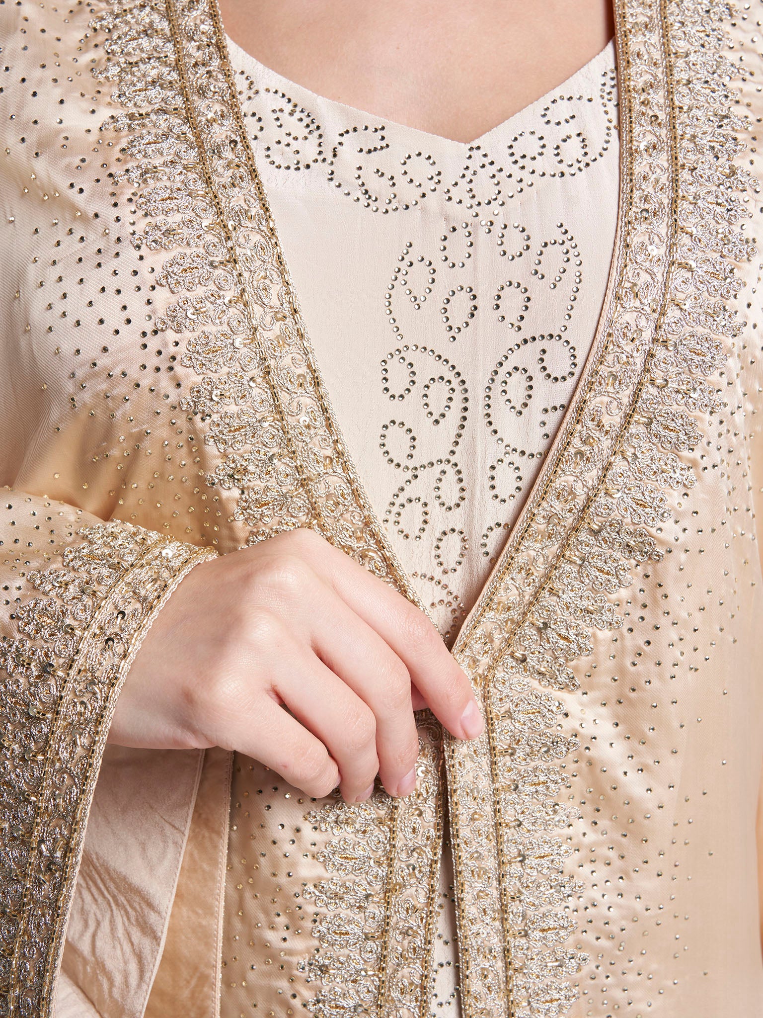 Beige Colour Solid Polyester Stone Work Jalabiya (VG3241) - Image 6