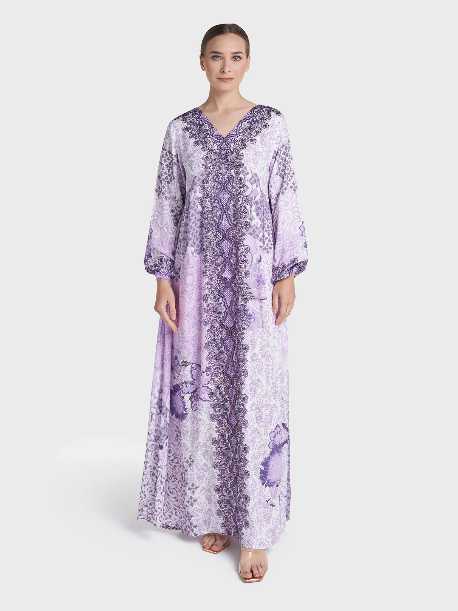 Lavender Colour Stone Work Rayon Motif Printed Jalabiya (VDC105) - Image 2