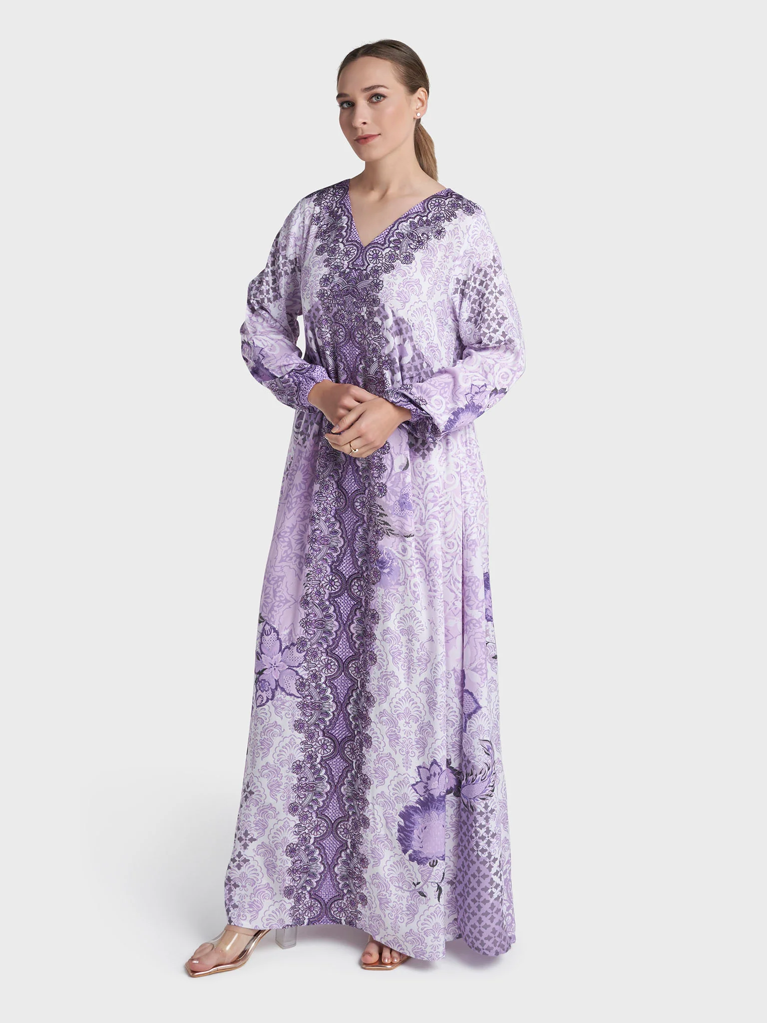 Lavender Colour Stone Work Rayon Motif Printed Jalabiya (VDC105) - Image 3