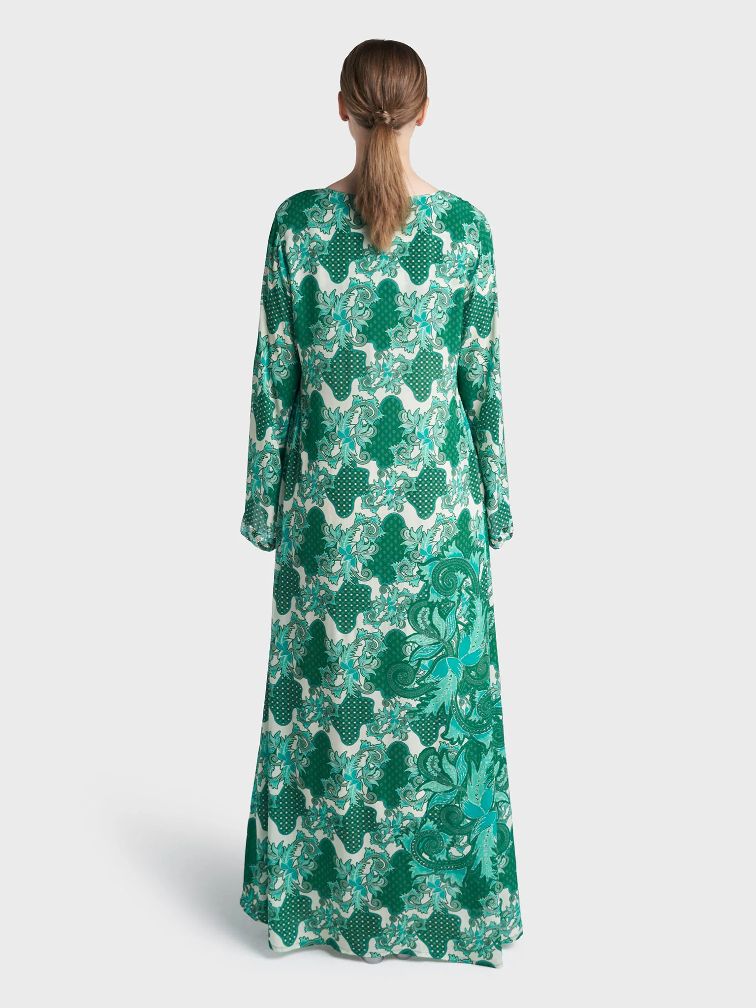 Green Colour Hand Work Viscose Crepe Vine Printed Jalabiya (VG3139) - Image 4