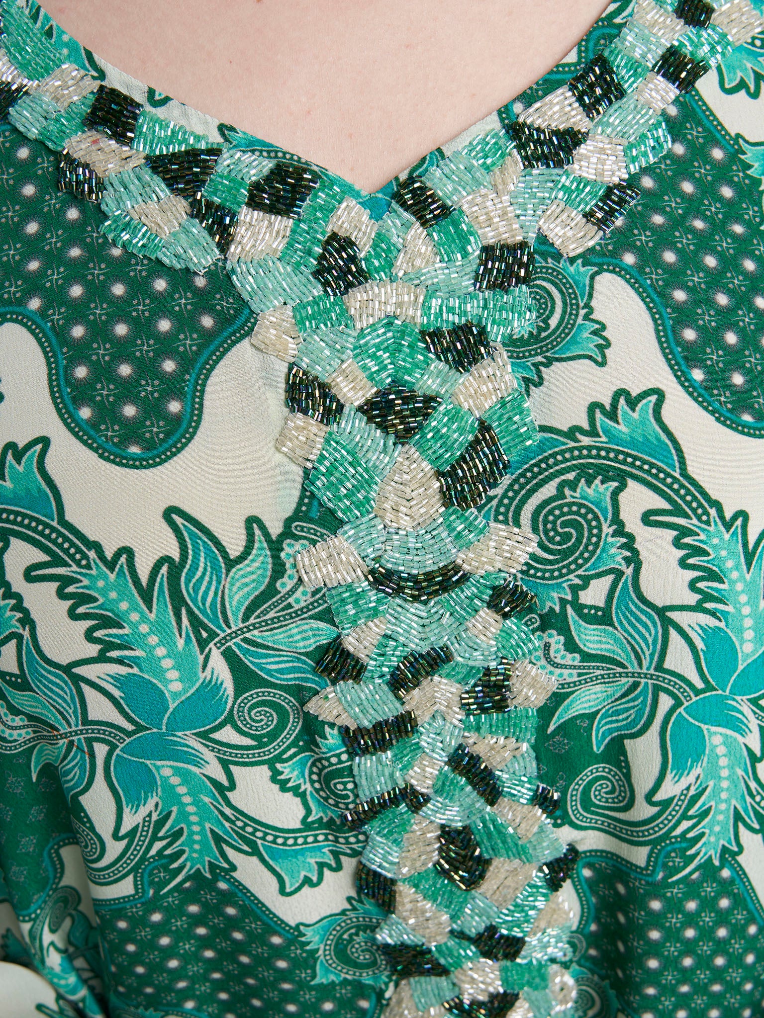 Green Colour Hand Work Viscose Crepe Vine Printed Jalabiya (VG3139) - Image 5
