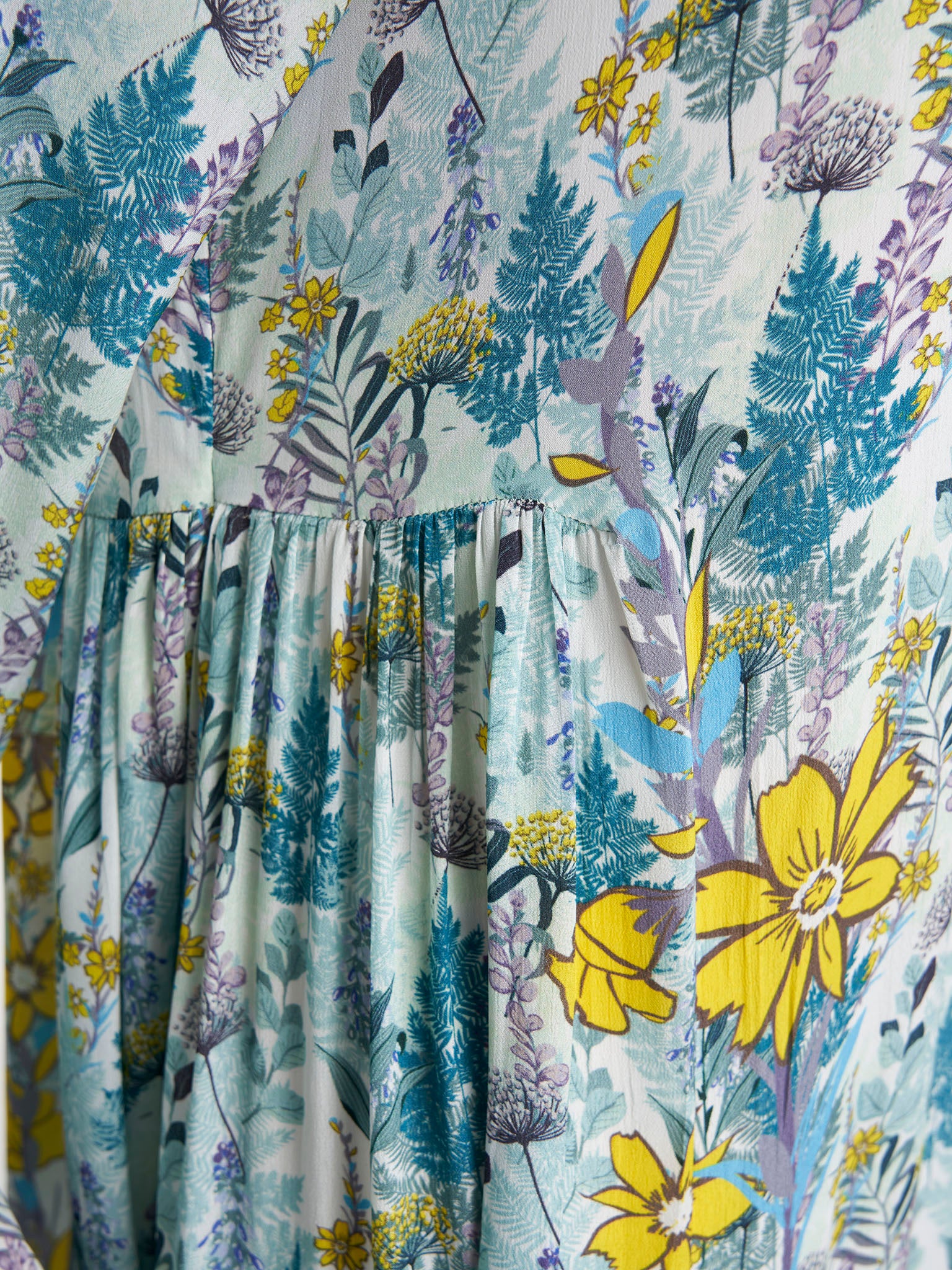 Teal Botanical Print Hand Work Viscose Crepe Kuwaiti Jalabiya (VG3142) - Image 6