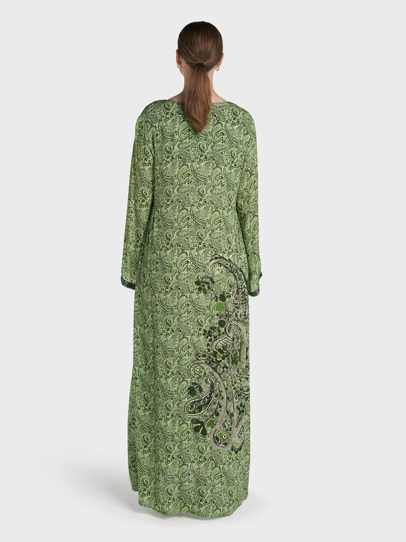 Parrot Green Colour Hand Work Viscose Crepe Paisley Printed Jalabiya (VG3143) - Image 4