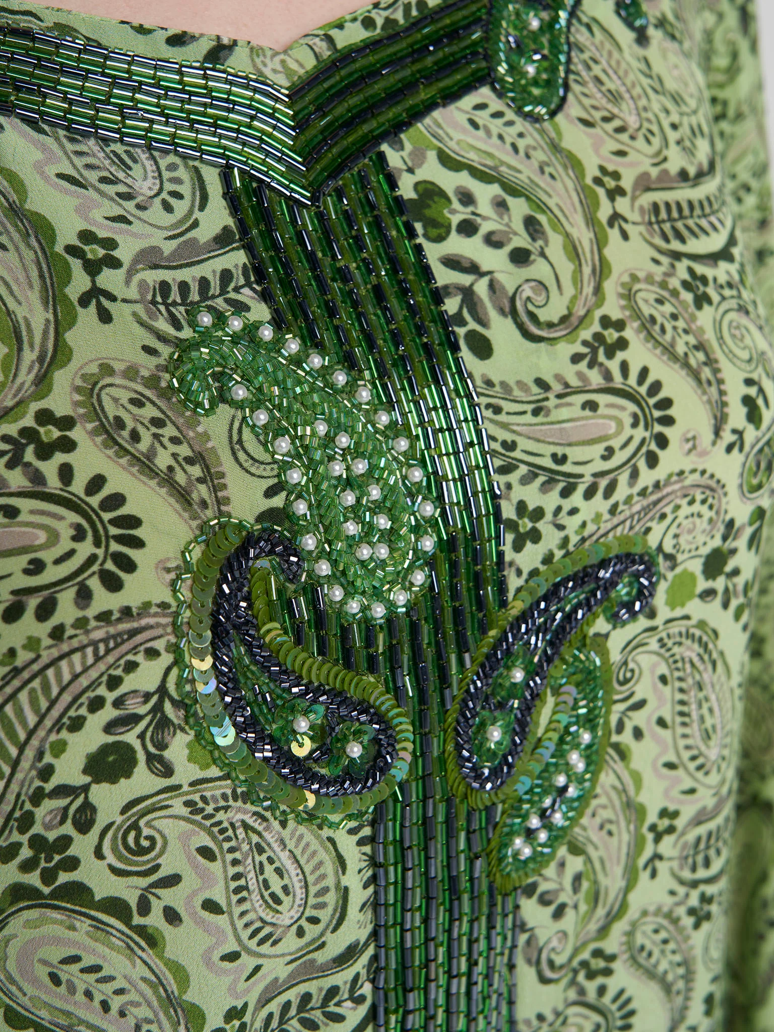 Parrot Green Colour Hand Work Viscose Crepe Paisley Printed Jalabiya (VG3143) - Image 5