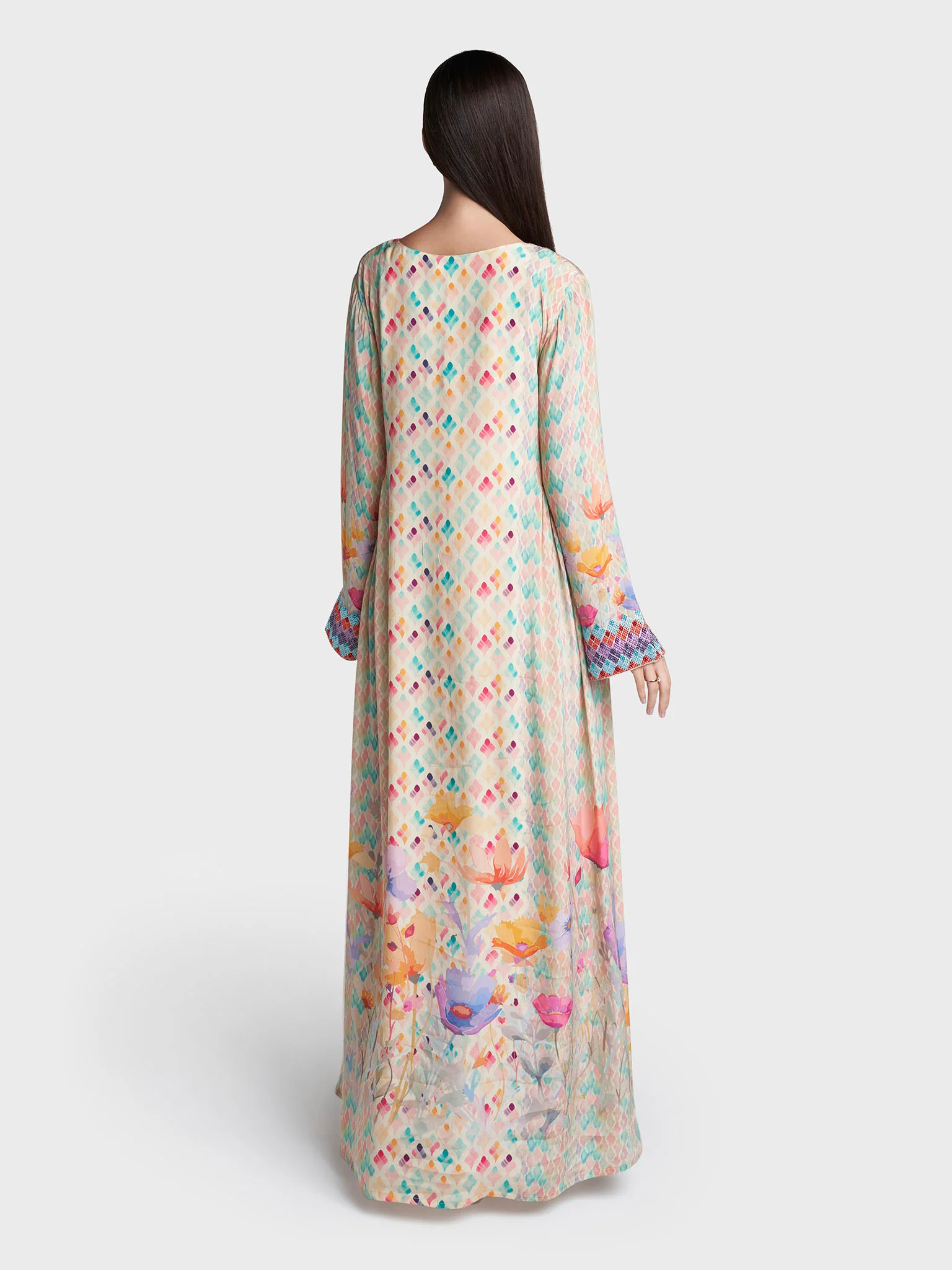 Multi Colour Geometric Print Viscose Crepe Stone Work Jalabiya (VG3301) - Image 4
