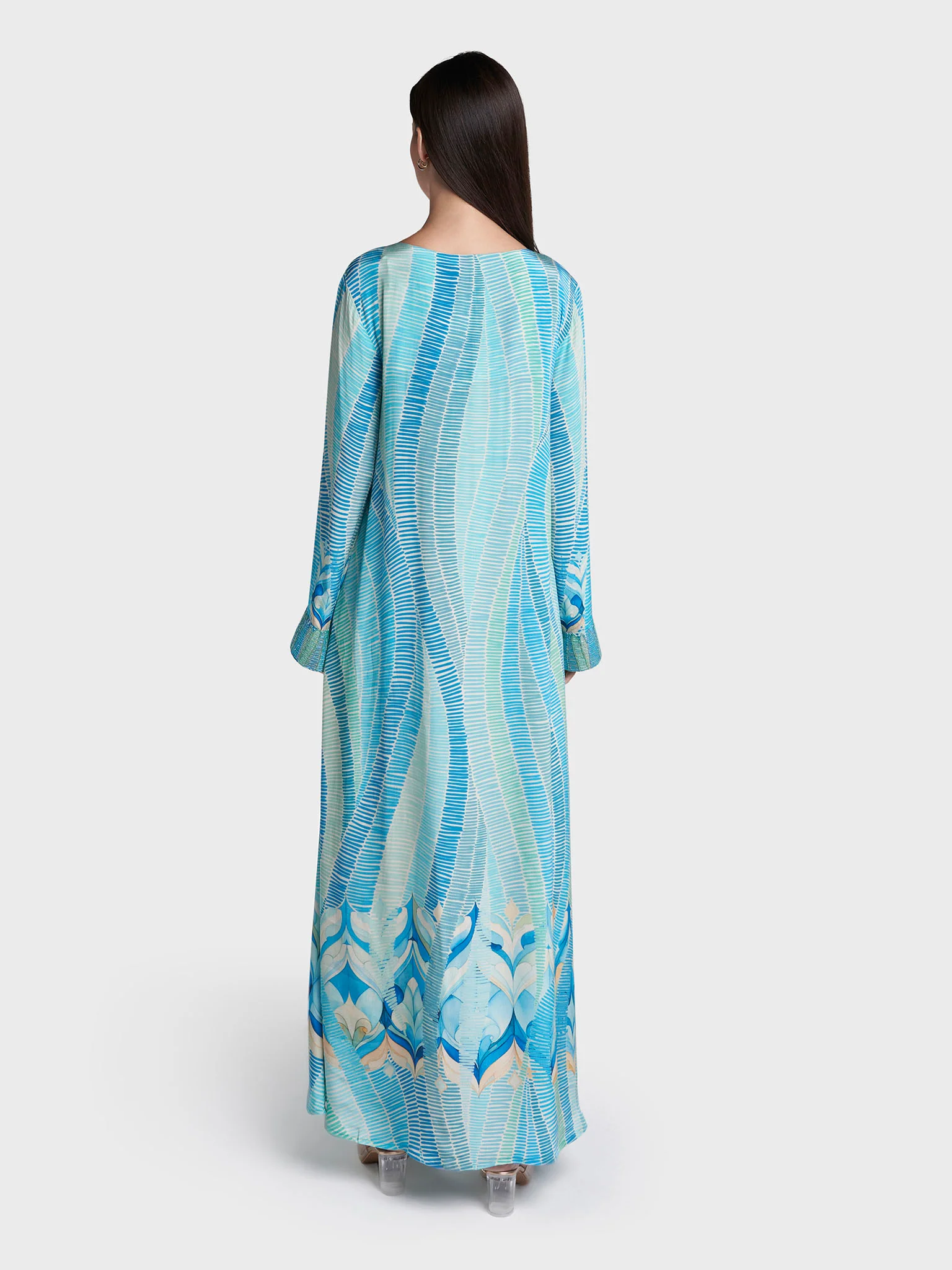 Blue Colour Geometric Print Viscose Crepe Hand Work Jalabiya (VG3390) - Image 4