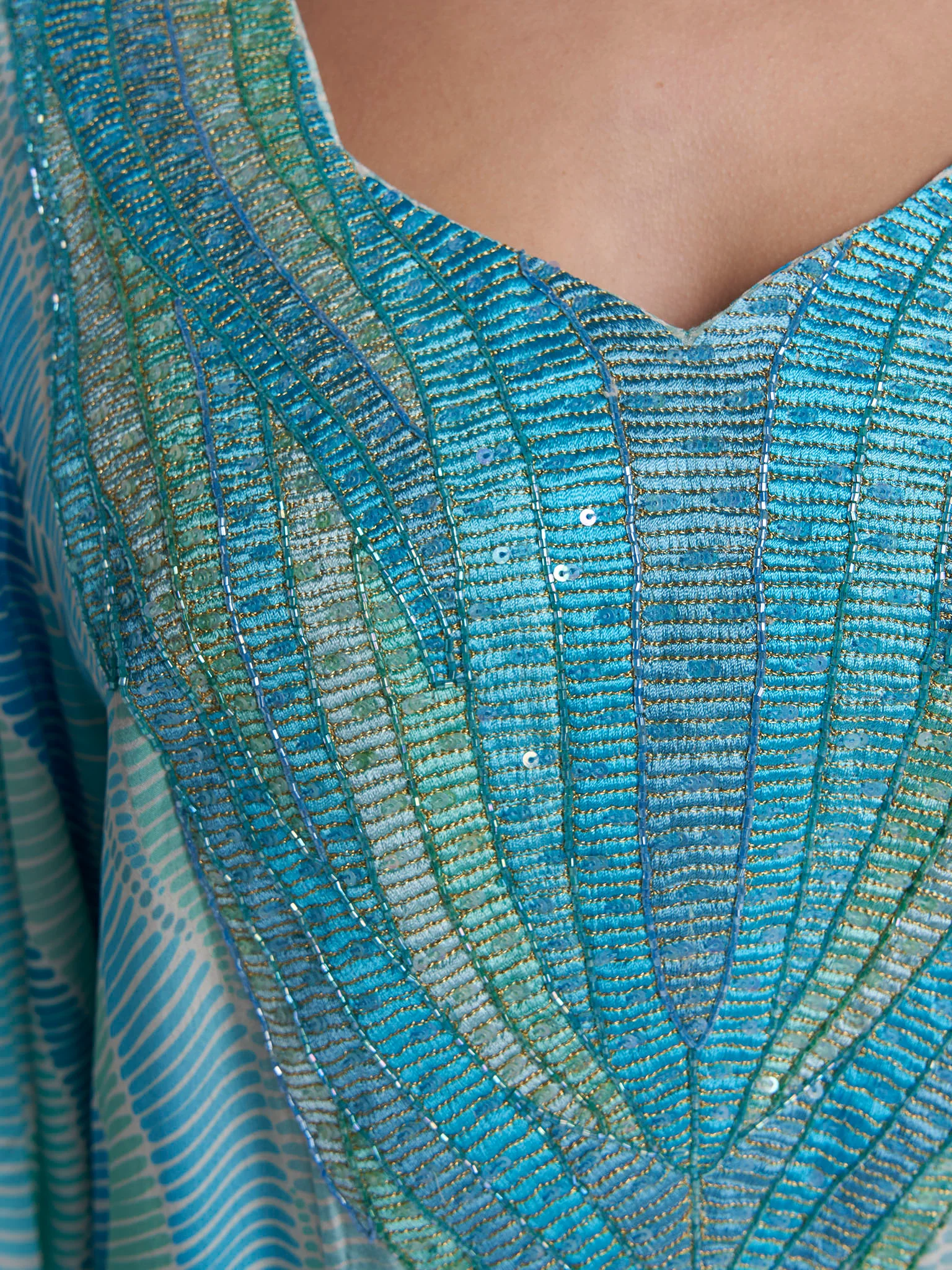 Blue Colour Geometric Print Viscose Crepe Hand Work Jalabiya (VG3390) - Image 5