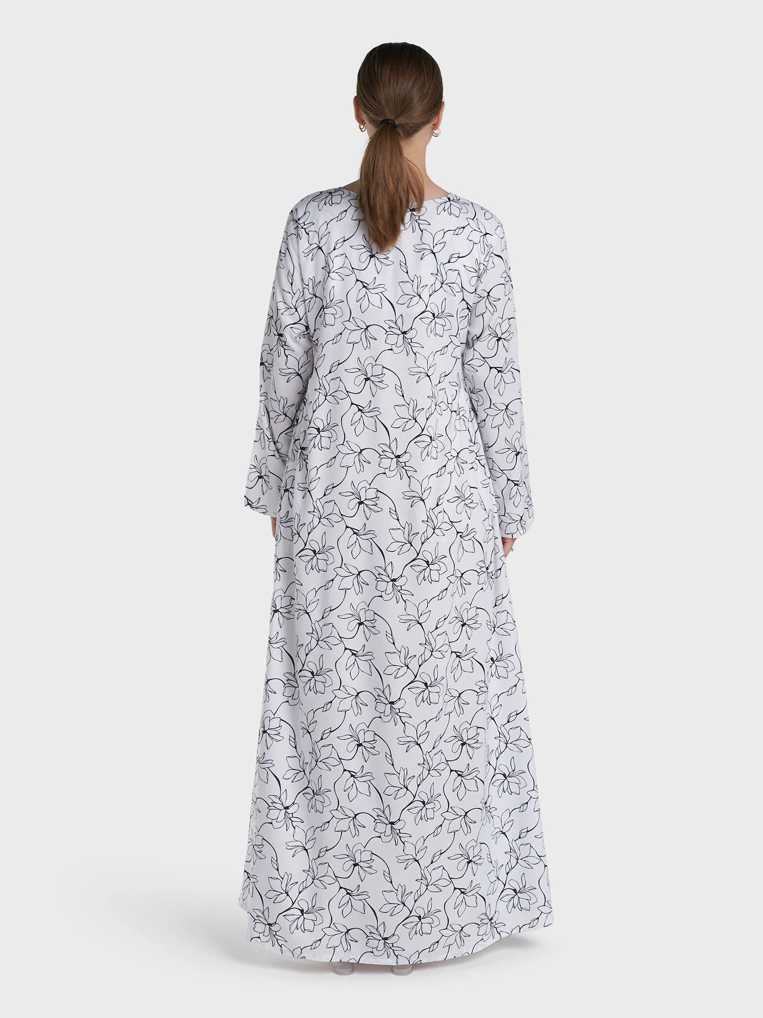 White Colour Machine Embroidery Rayon Floral Printed Jalabiya (VW503) - Image 4