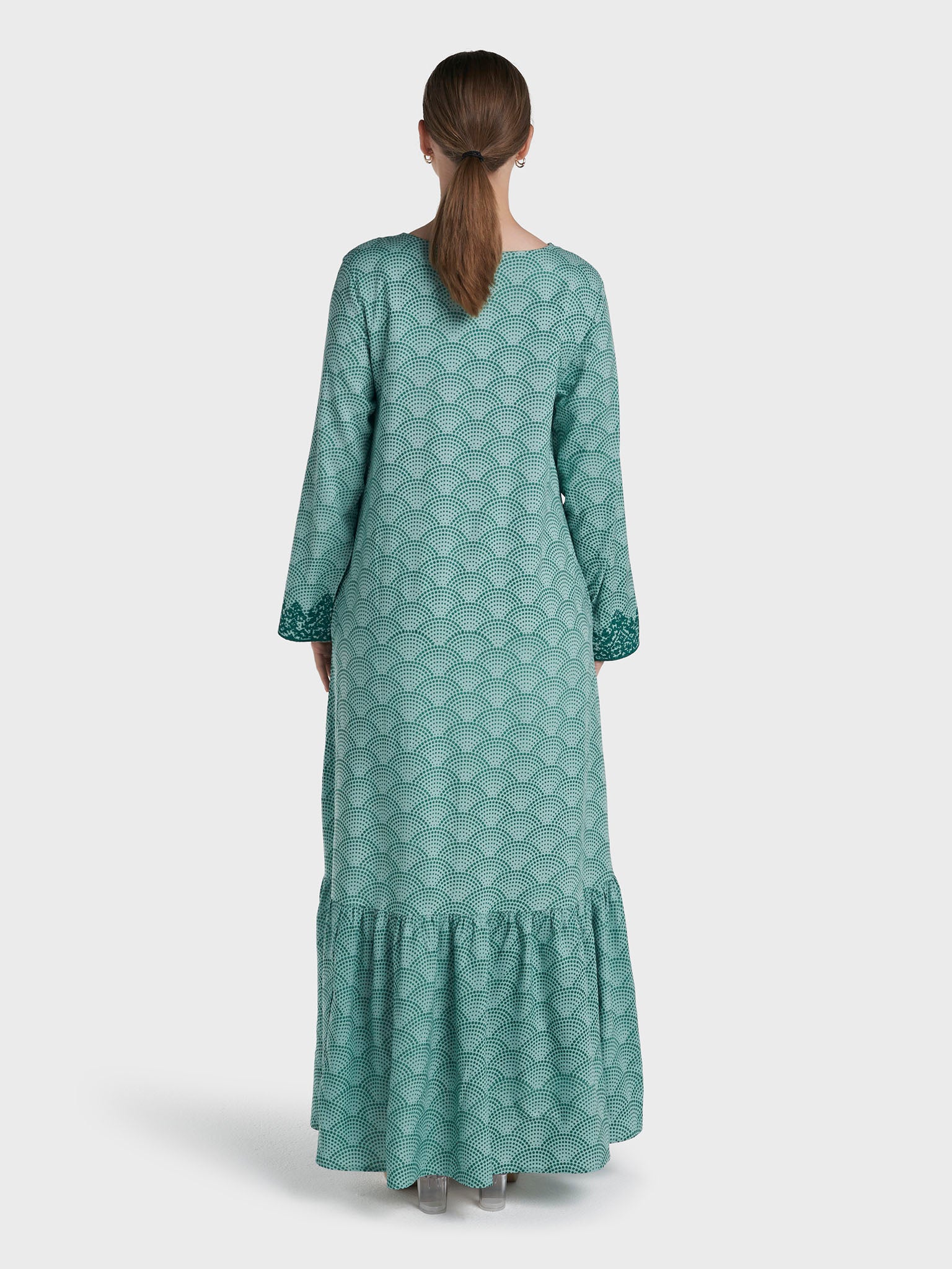 Dusty Green Colour Cross Stitched Rayon Abstract Printed Jalabiya (VG3120) - Image 4