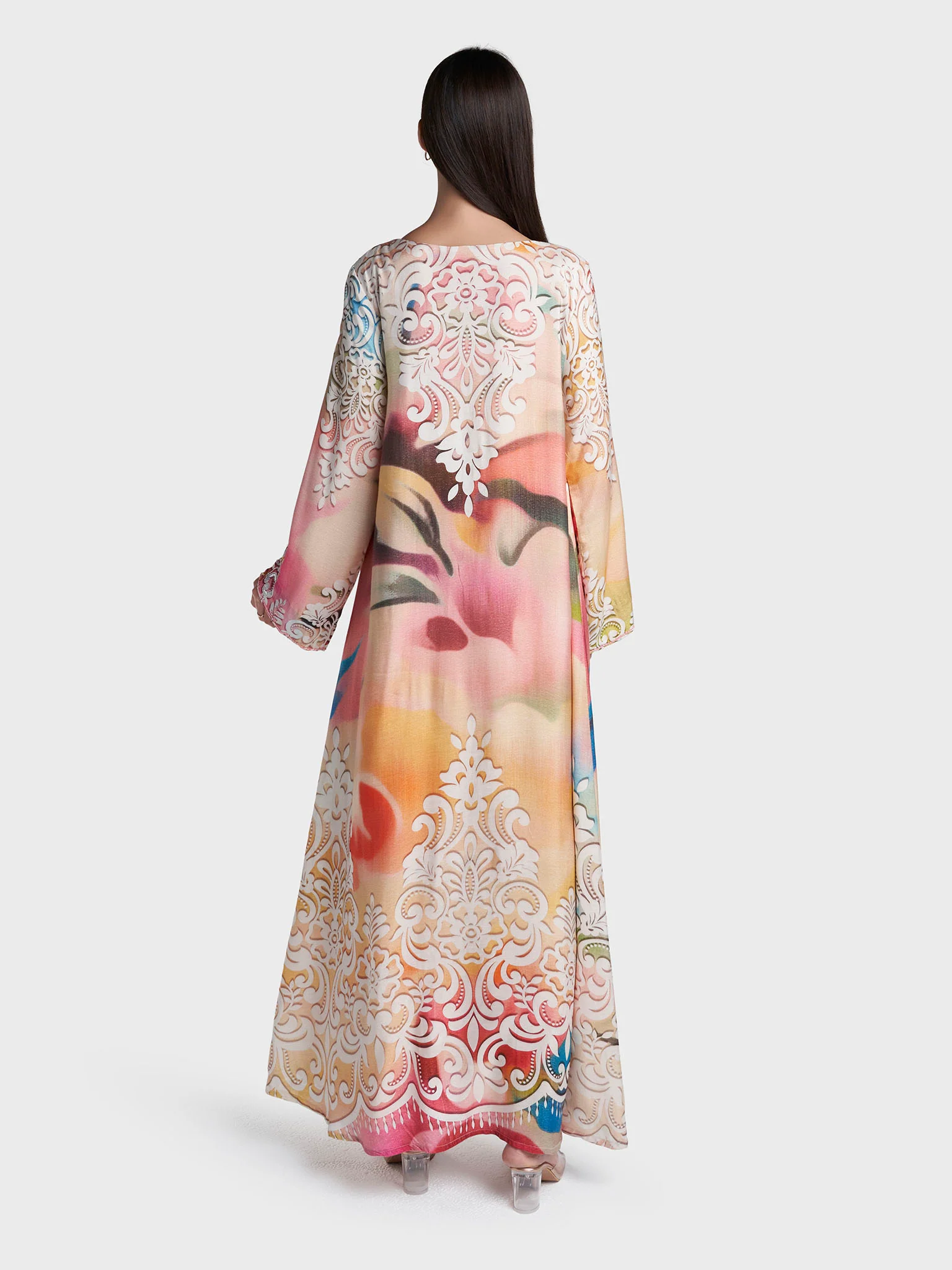 Multi Colour Abstract Print Viscose Crepe Hand Work Jalabiya (VDD06) - Image 4