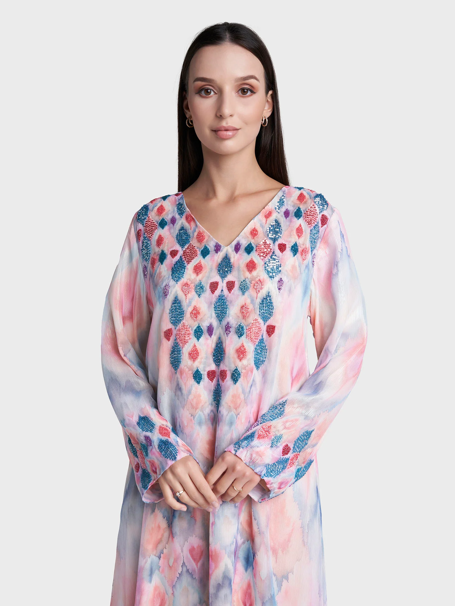 Multi Colour Abstract Print Hand Work Jalabiya (VDD08)