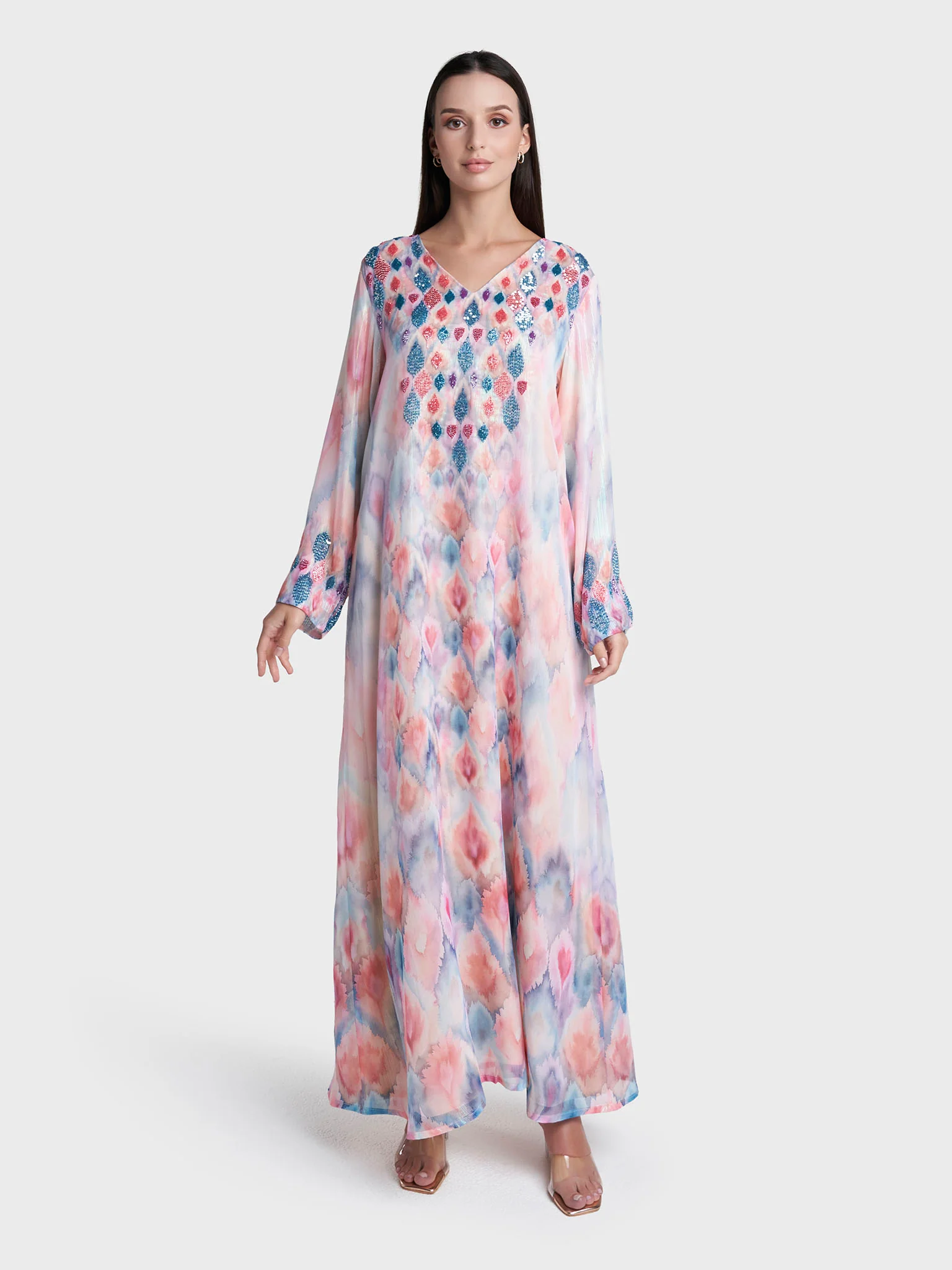 Multi Colour Abstract Print Hand Work Jalabiya (VDD08) - Image 2