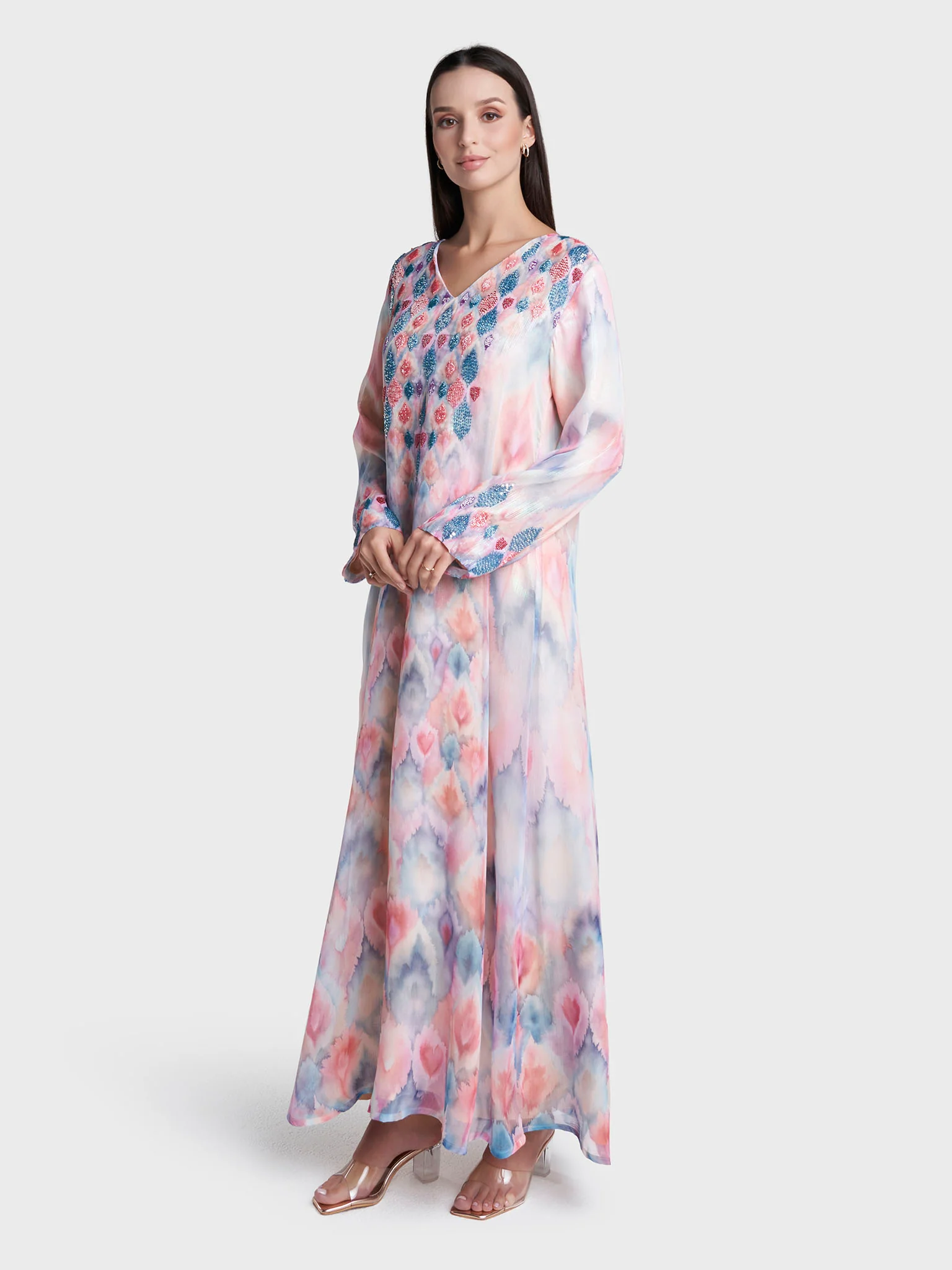 Multi Colour Abstract Print Hand Work Jalabiya (VDD08) - Image 3