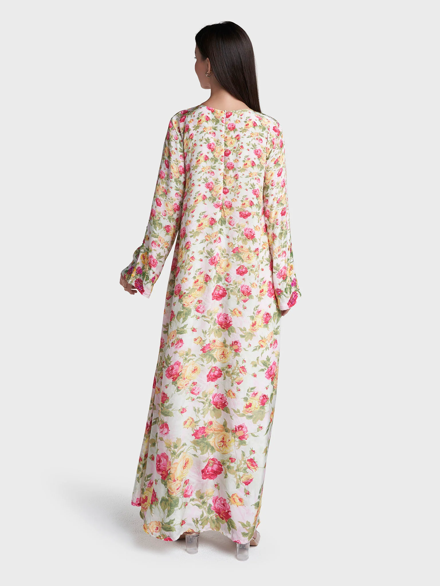 Multi Colour Floral Print Viscose Crepe Hand Work Jalabiya (VDE433) - Image 4