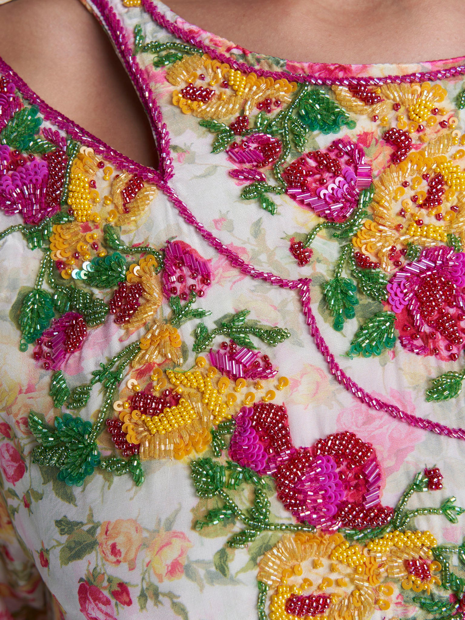 Multi Colour Floral Print Viscose Crepe Hand Work Jalabiya (VDE433) - Image 5