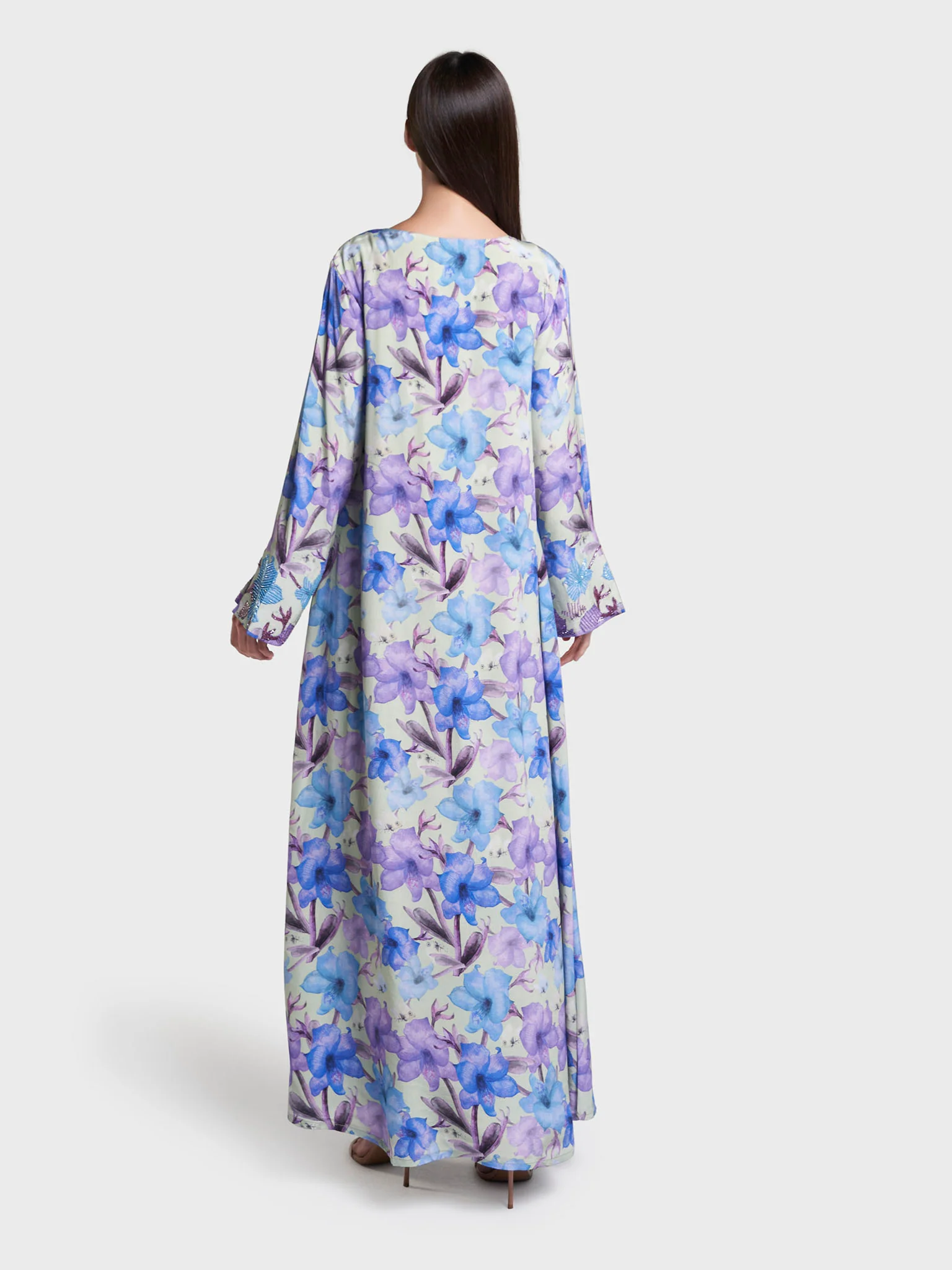 Blue Colour Floral Printed Viscose Hand Work Jalabiya (VDK393) - Image 4
