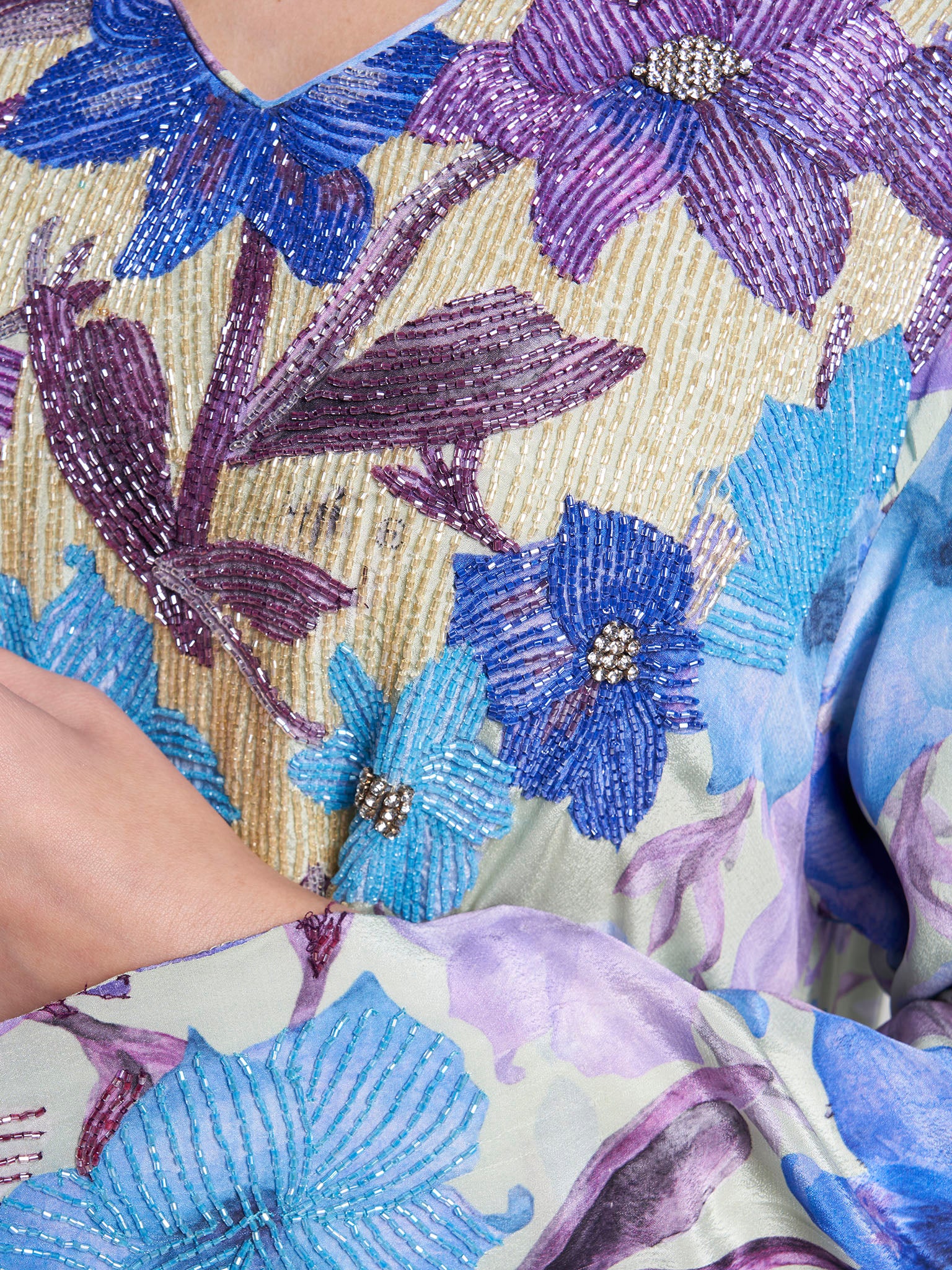 Blue Colour Floral Printed Viscose Hand Work Jalabiya (VDK393) - Image 5