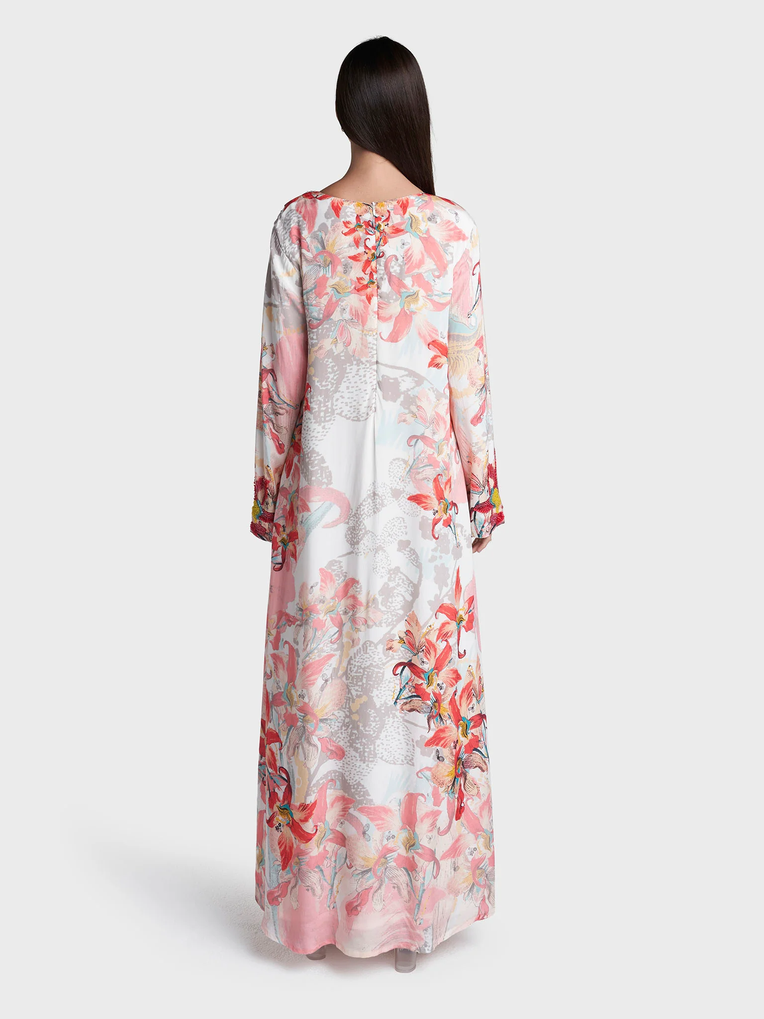 Multi Colour Floral Print Viscose Crepe Hand Work Jalabiya (VDT04) - Image 4