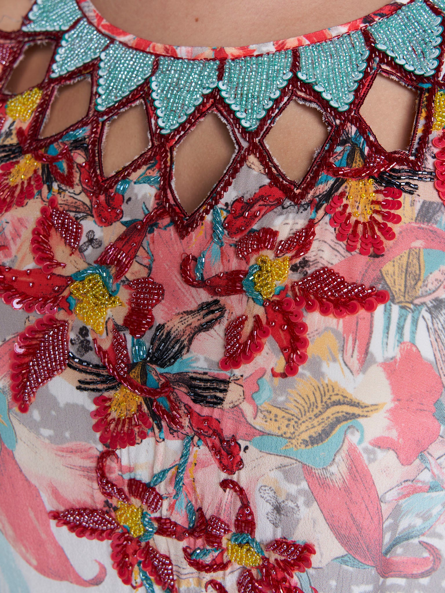 Multi Colour Floral Print Viscose Crepe Hand Work Jalabiya (VDT04) - Image 5