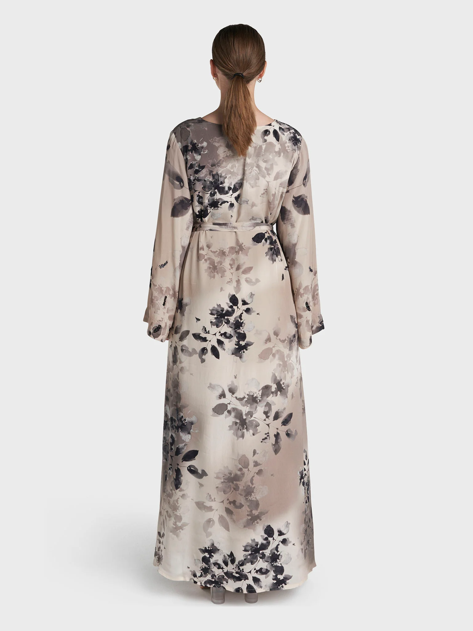 Beige Colour Hand Work Viscose Crepe Floral Printed Dress (VDC154) - Image 4