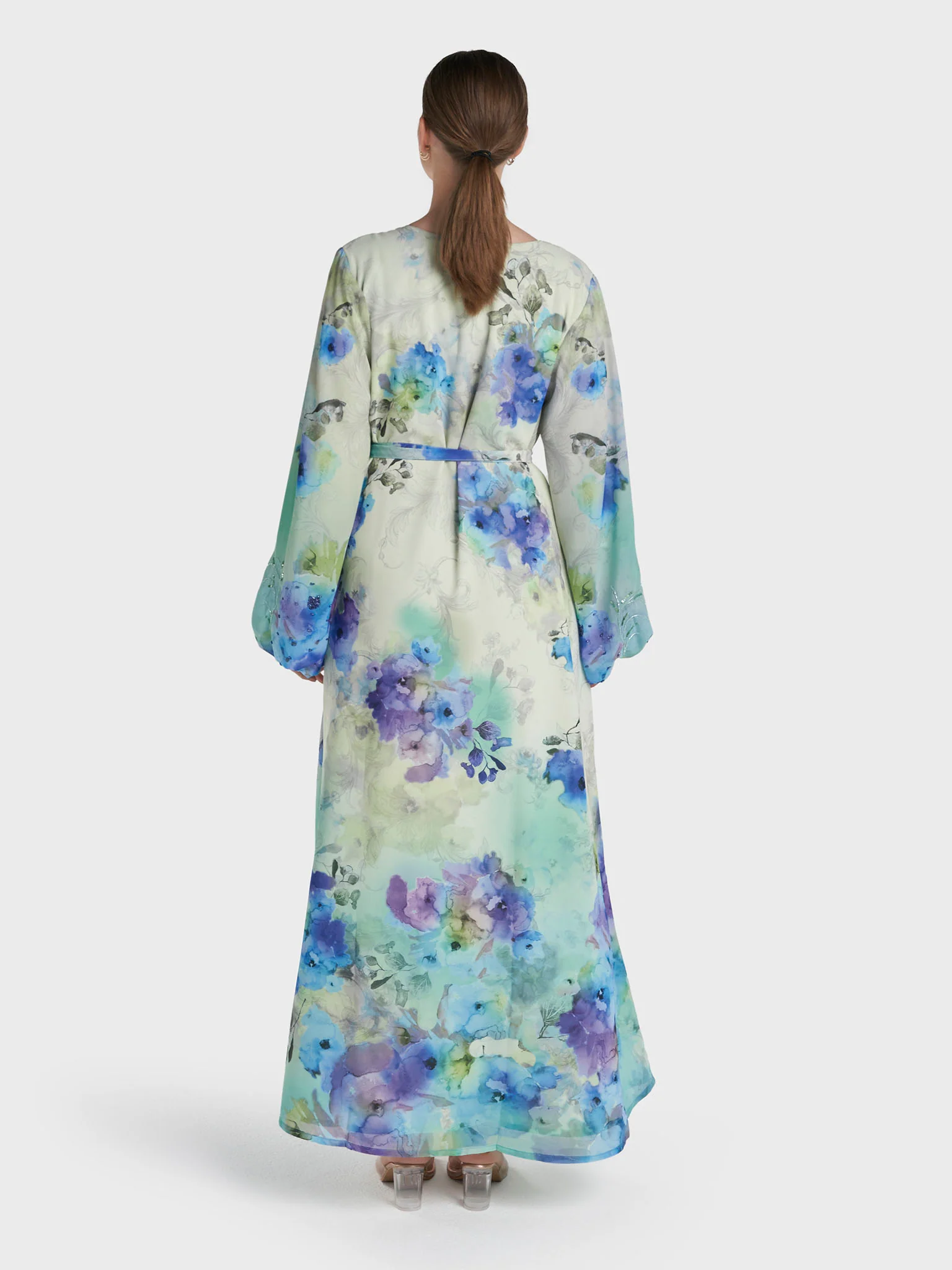 Light Green Colour Hand Work Georgette Floral Printed Dress (VDC165) - Image 4