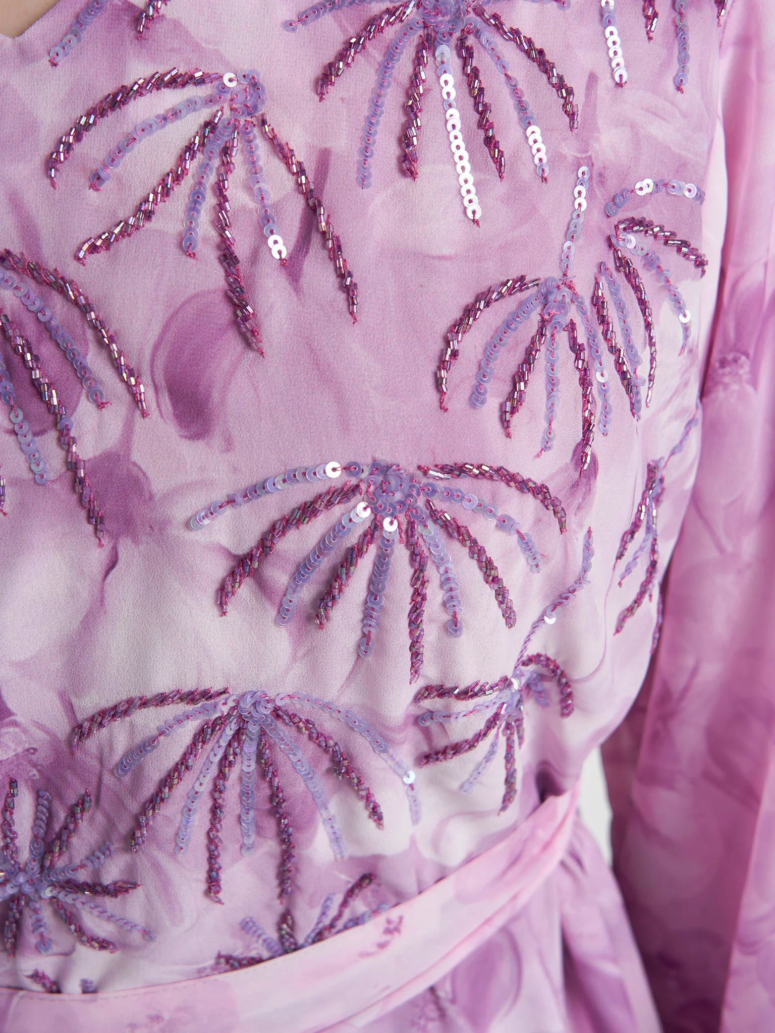 Light Purple Colour Hand Work Georgette Floral Printed Dress (VDD01) - Image 5