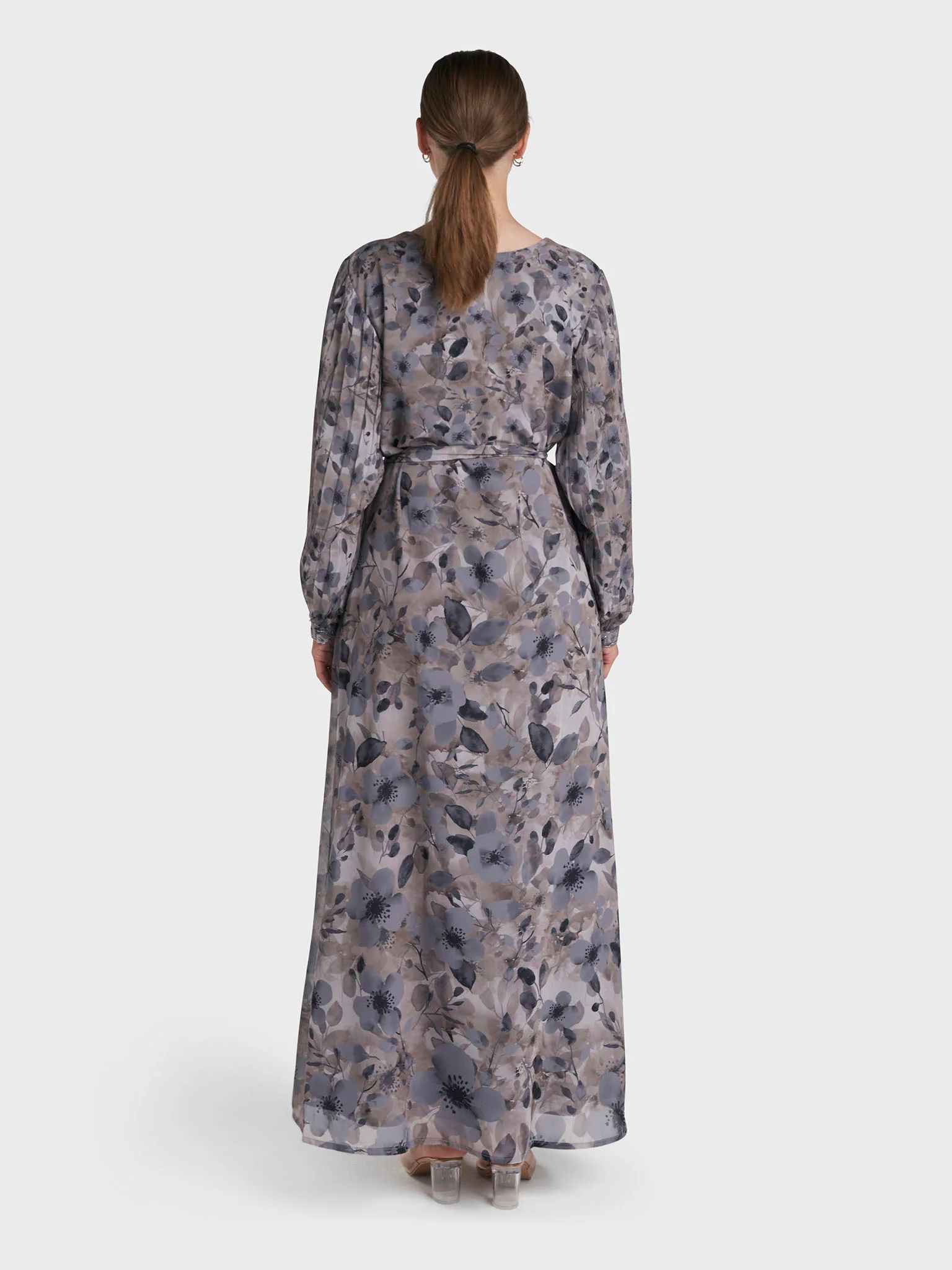 Dark Grey Colour Hand Work Georgette Floral Printed Dress (VDD03) - Image 4