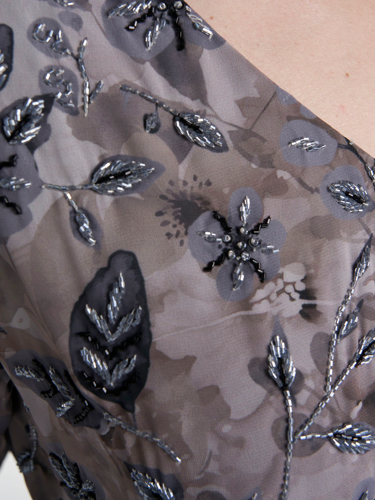 Dark Grey Colour Hand Work Georgette Floral Printed Dress (VDD03) - Image 5
