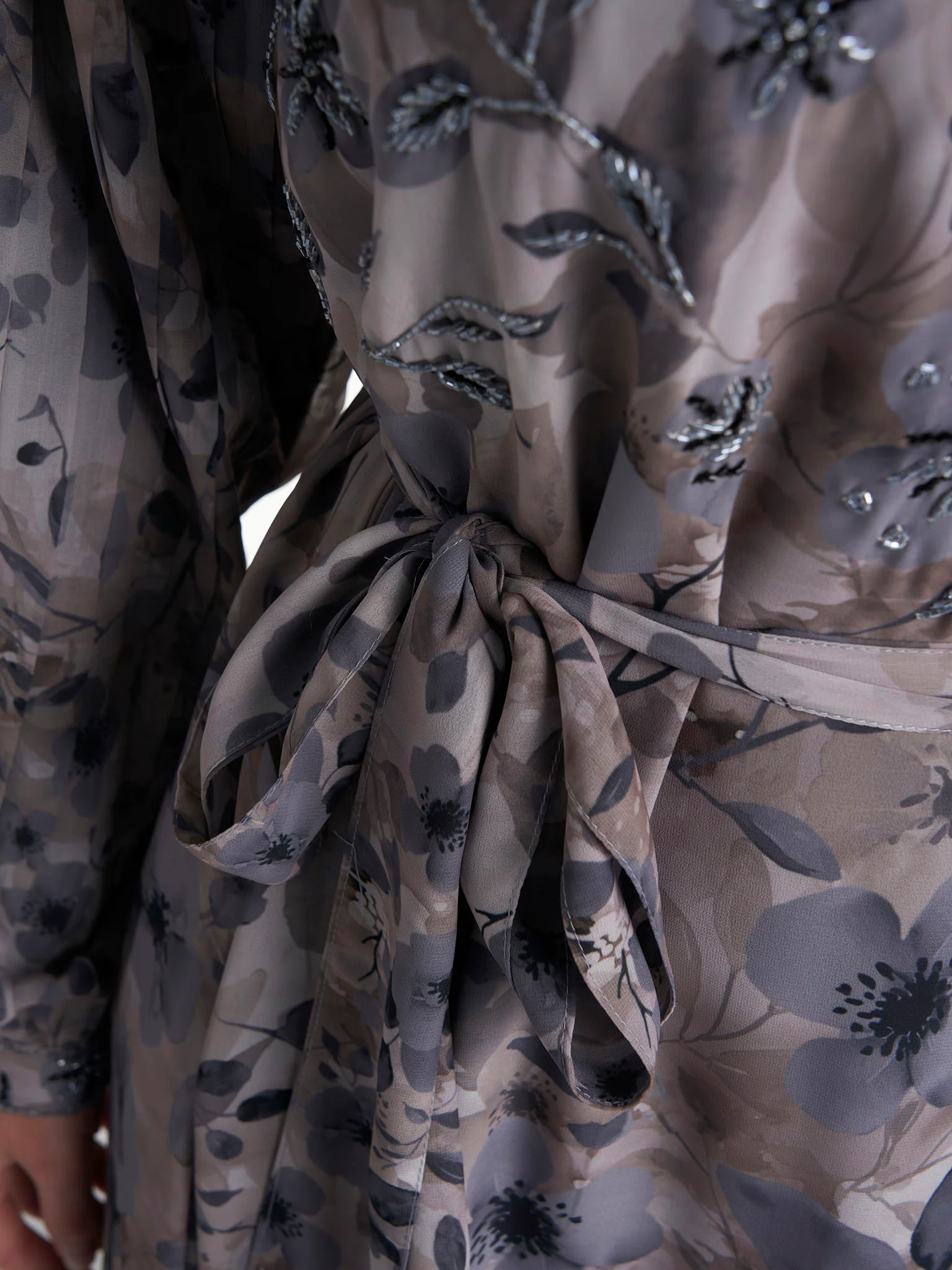 Dark Grey Colour Hand Work Georgette Floral Printed Dress (VDD03) - Image 6