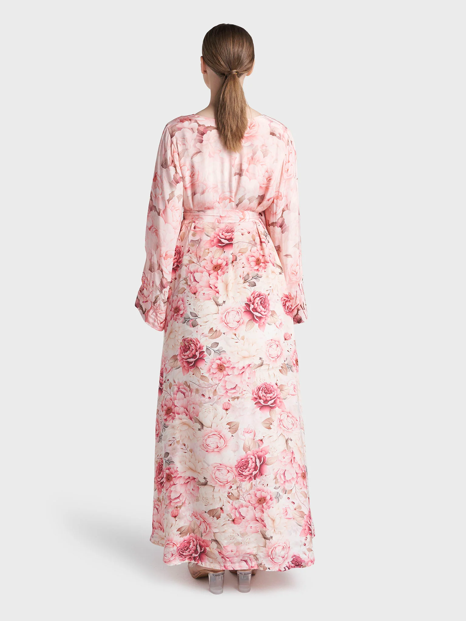 Pink Colour Hand Work Viscose Crepe Floral Printed Dress (VDD05) - Image 4