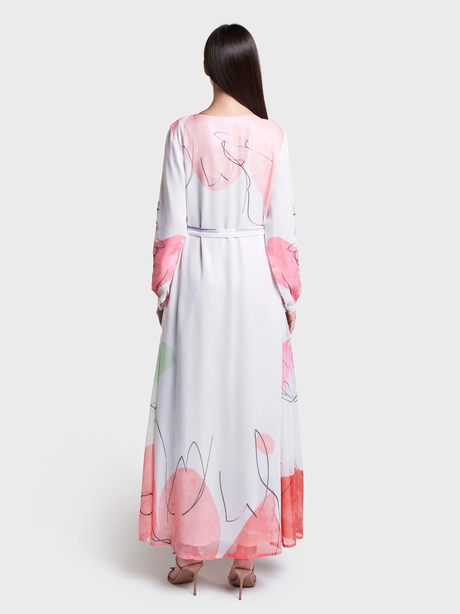 Offwhite Colour Floral Printed Polyester Hand Work Long Dress (VDD18) - Image 4