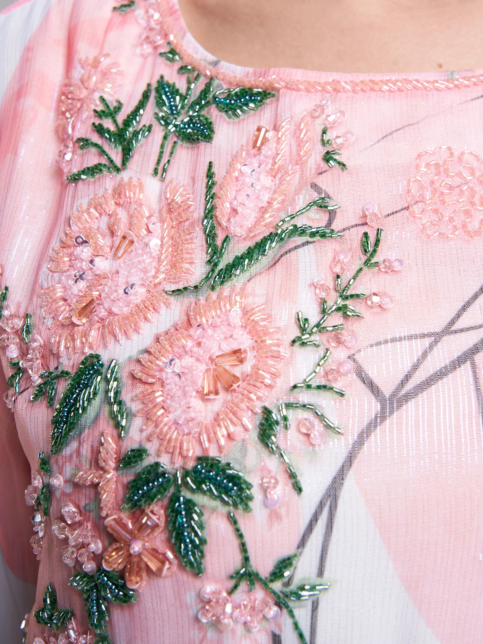 Offwhite Colour Floral Printed Polyester Hand Work Long Dress (VDD18) - Image 5