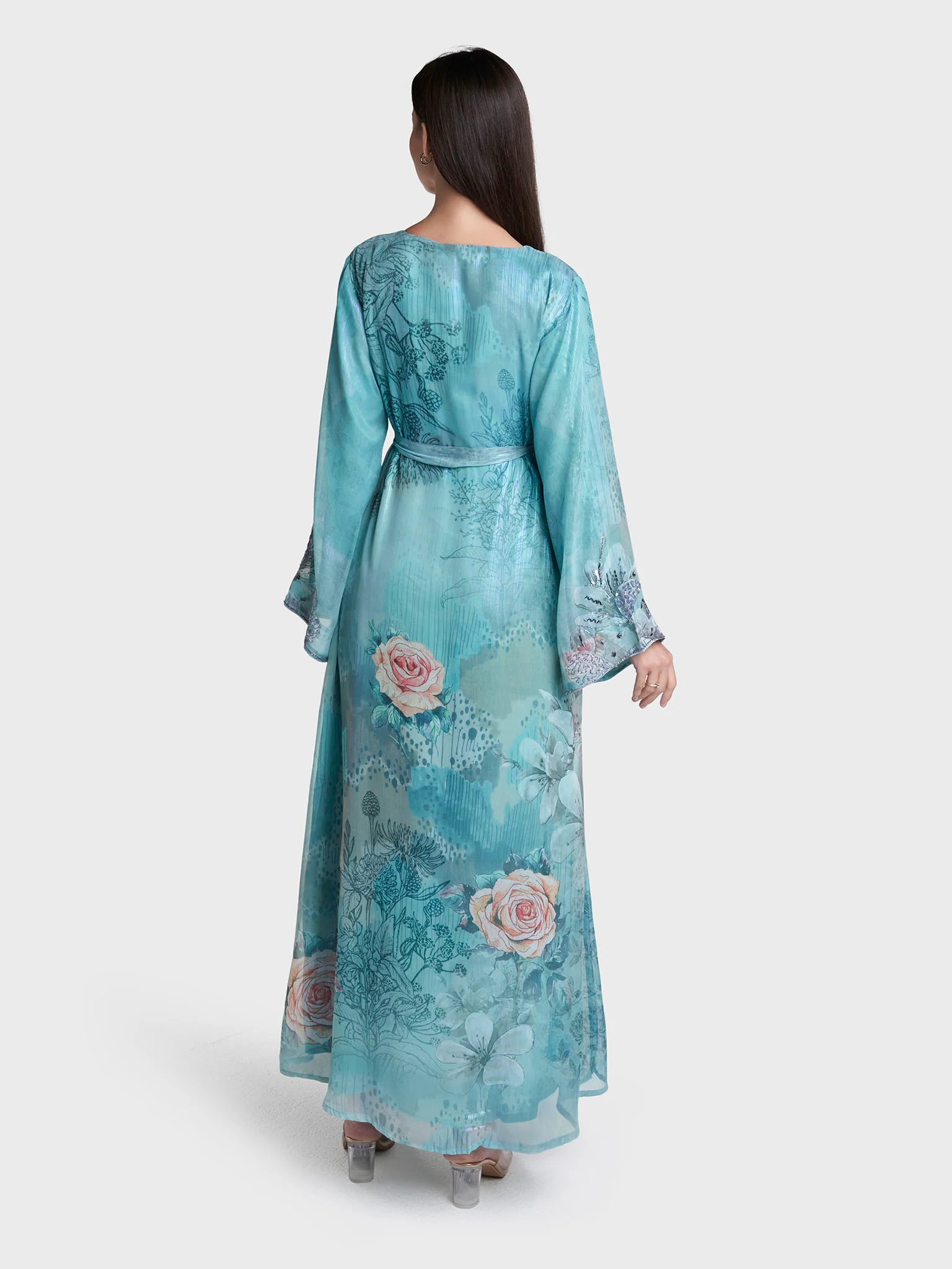 Sea Green Colour Hand Work Floral Printed Dress (VDD20) - Image 4