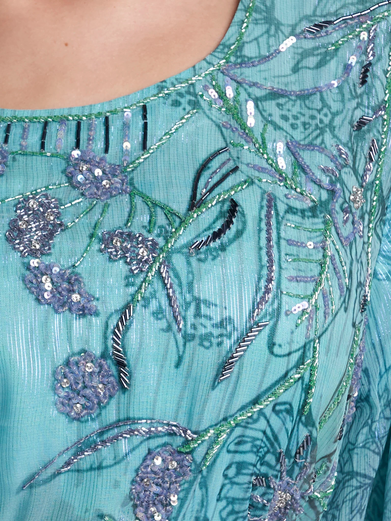 Sea Green Colour Hand Work Floral Printed Dress (VDD20) - Image 5