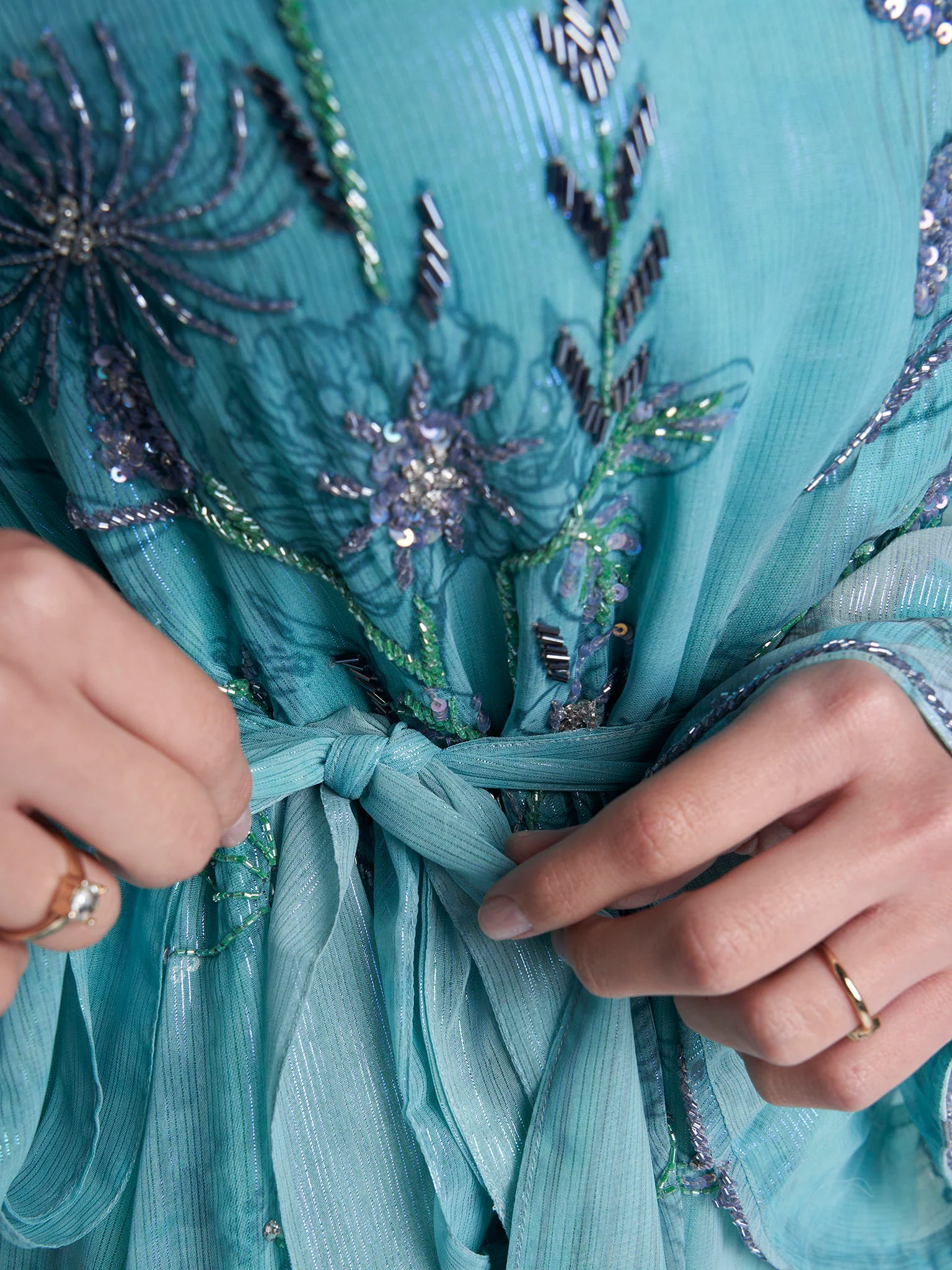 Sea Green Colour Hand Work Floral Printed Dress (VDD20) - Image 6