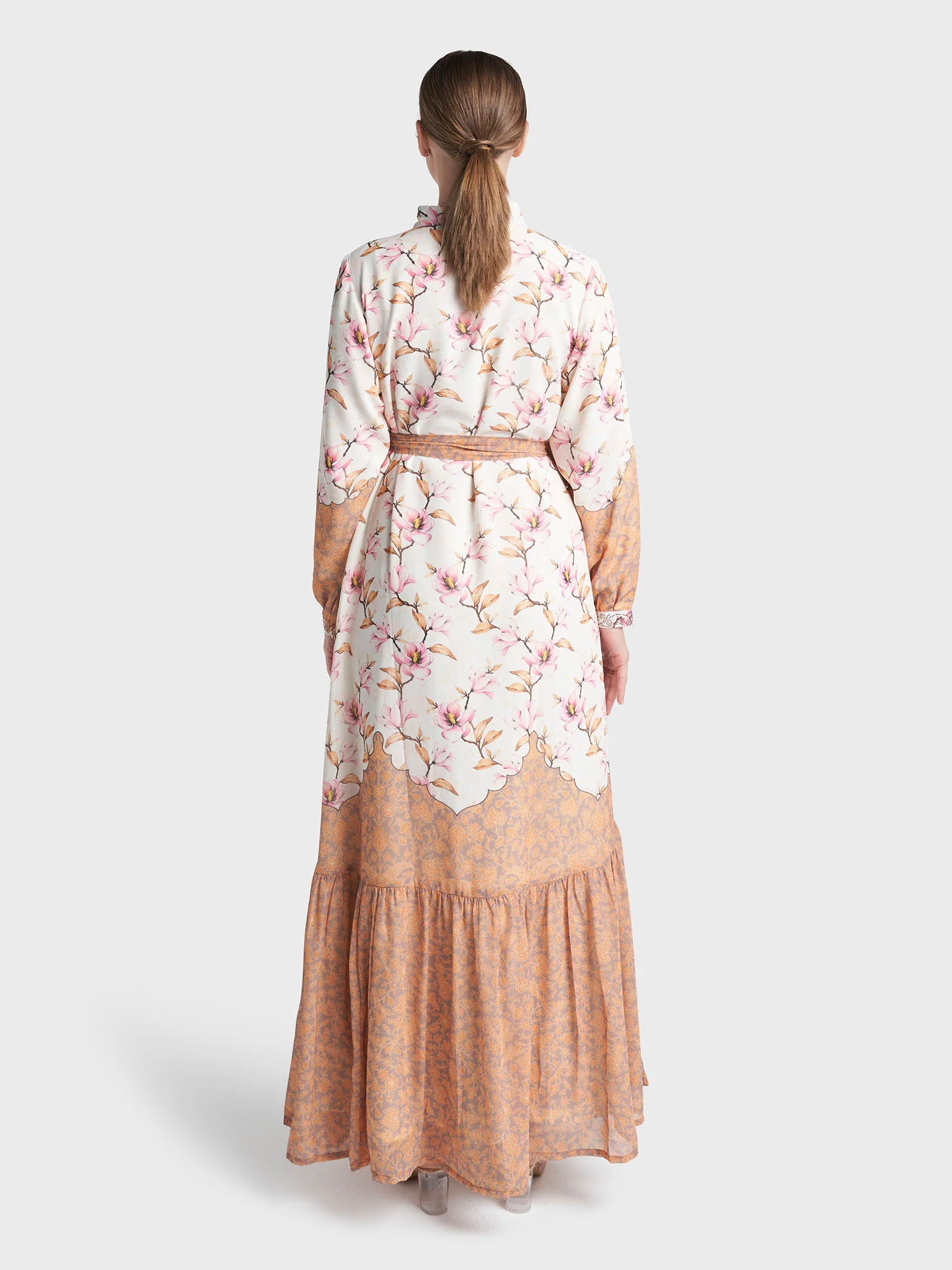 Cream Colour Stone Work Georgette Floral Printed Dress (VDE414) - Image 4