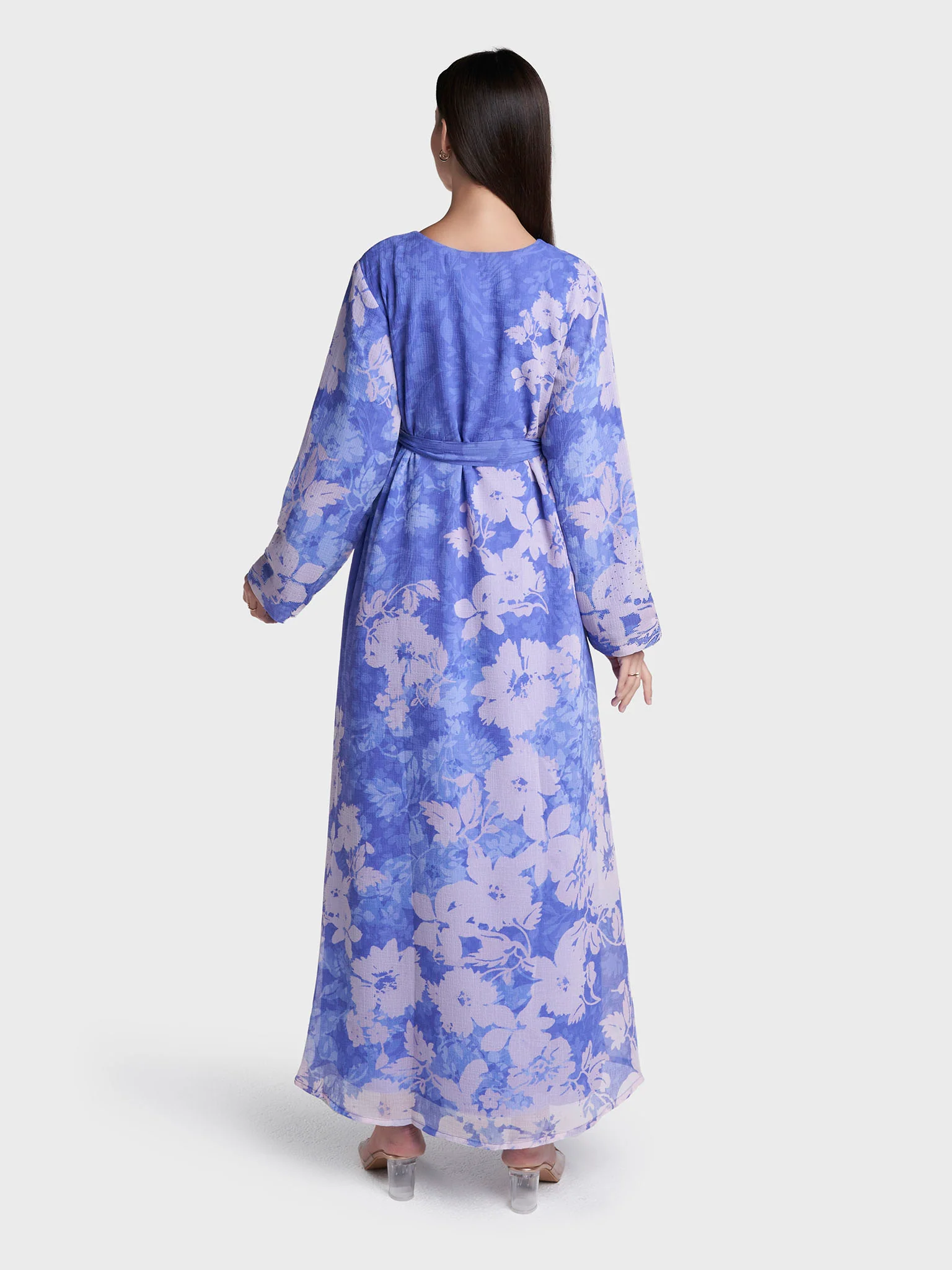 Ink Blue Colour Floral Print Marble Chiffon Stone Work Dress (VDE418) - Image 4
