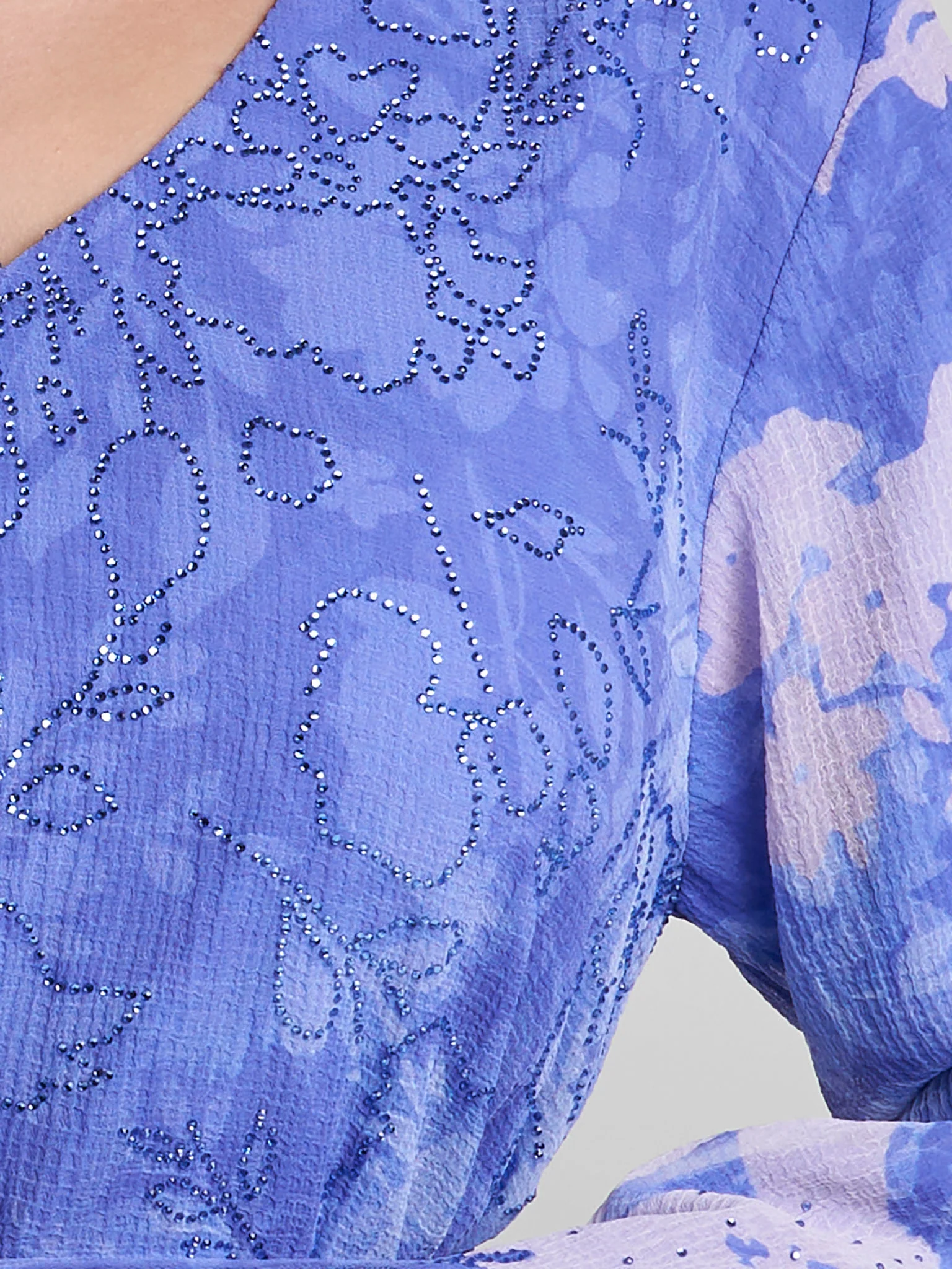Ink Blue Colour Floral Print Marble Chiffon Stone Work Dress (VDE418) - Image 5