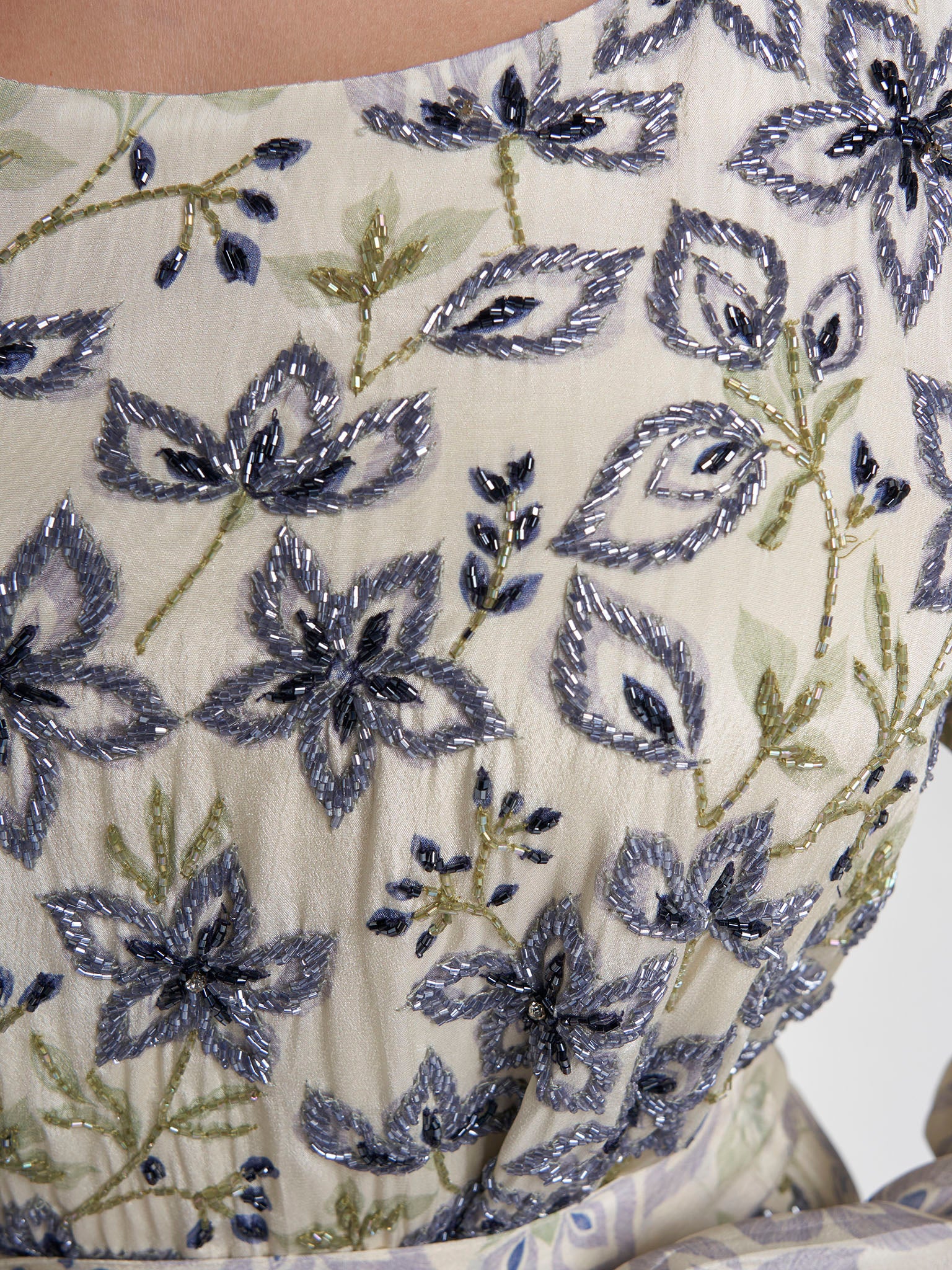 Light Yellow Colour Floral Print Viscose Crepe Hand Work Dress (VDE441) - Image 5