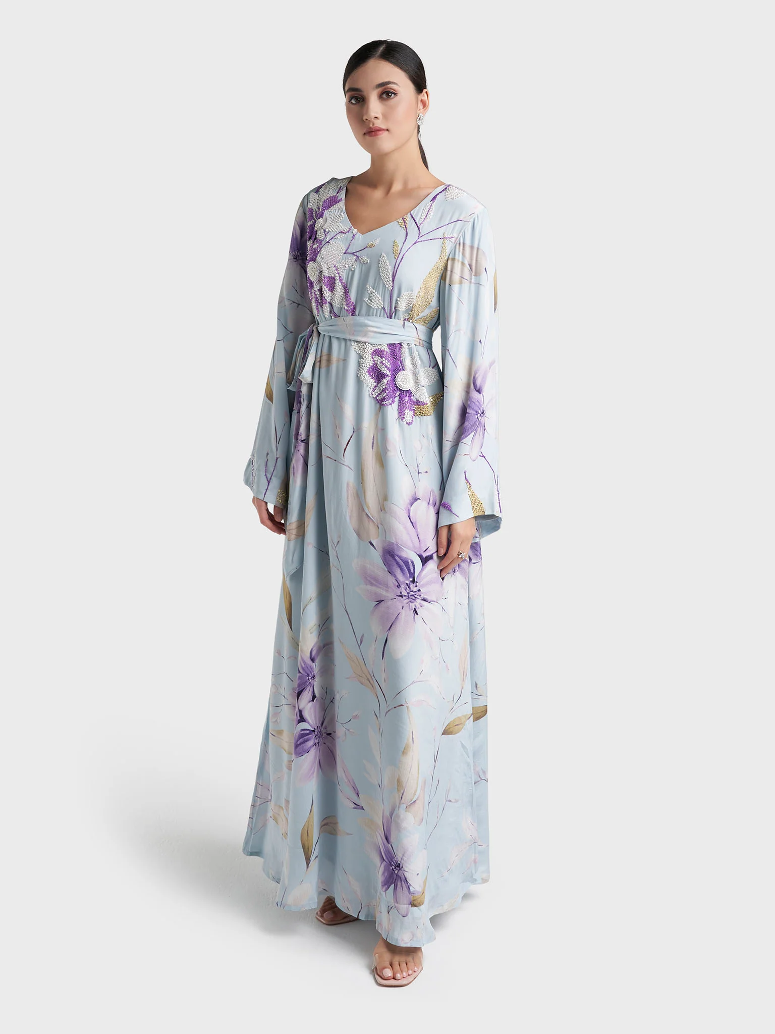 Floral Print Viscose Crepe Handwork Jalabiya (VDK391) - Image 3