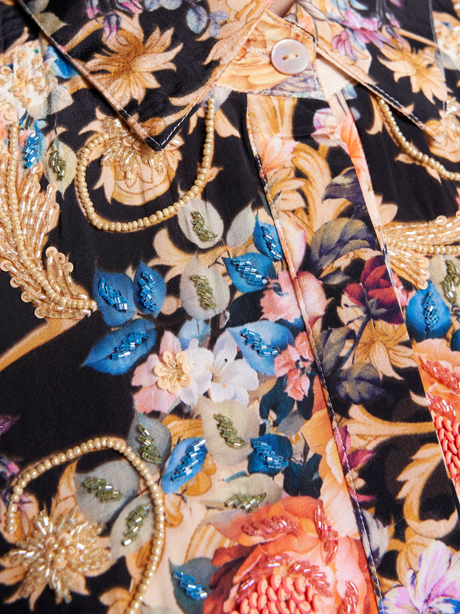 Light Peach Colour Floral Printed Viscose Hand Work Long Dress (VDK411) - Image 5
