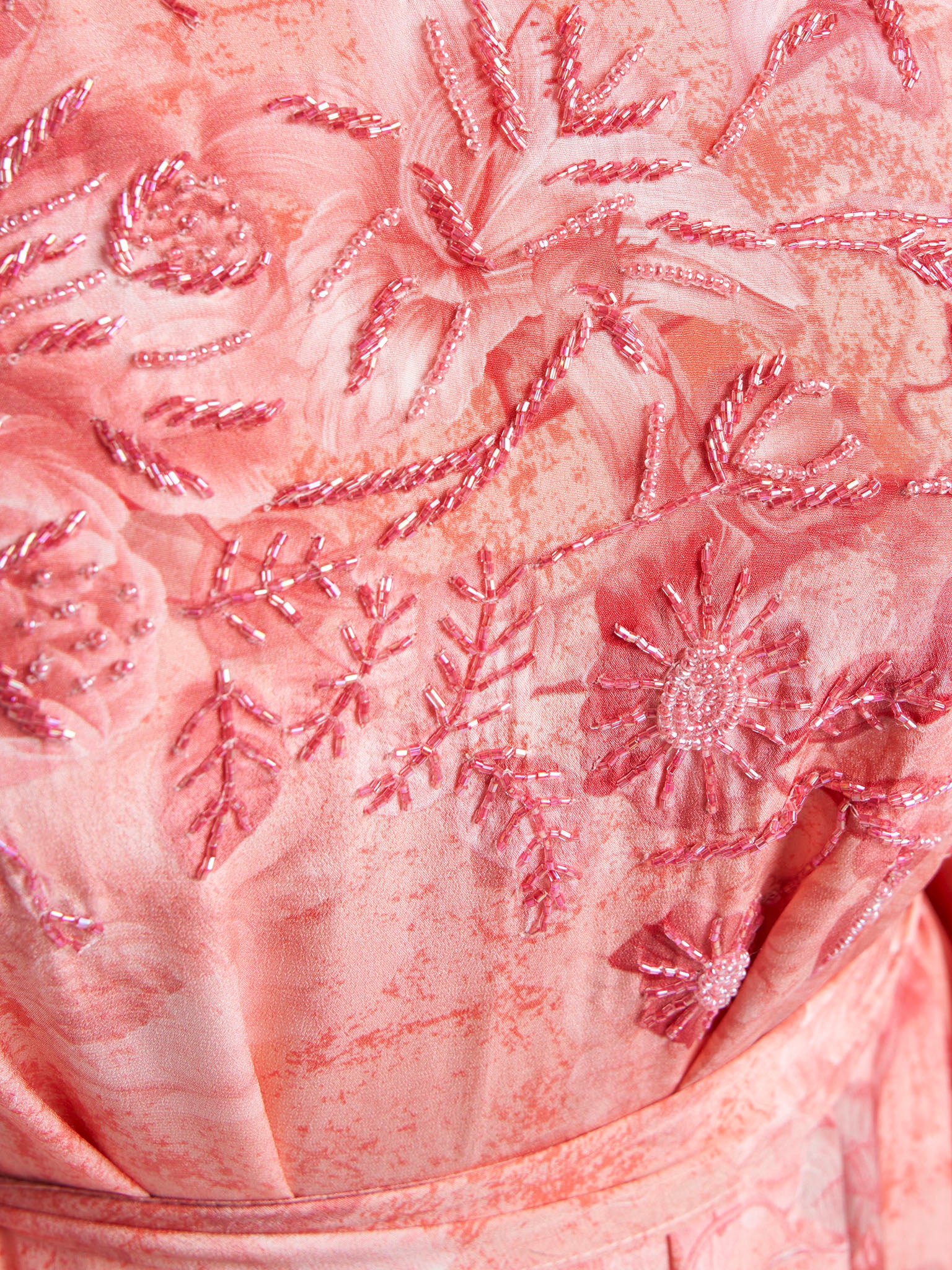 Coral Colour Hand Work Viscose Crepe Floral Printed Dress (VDM949) - Image 5