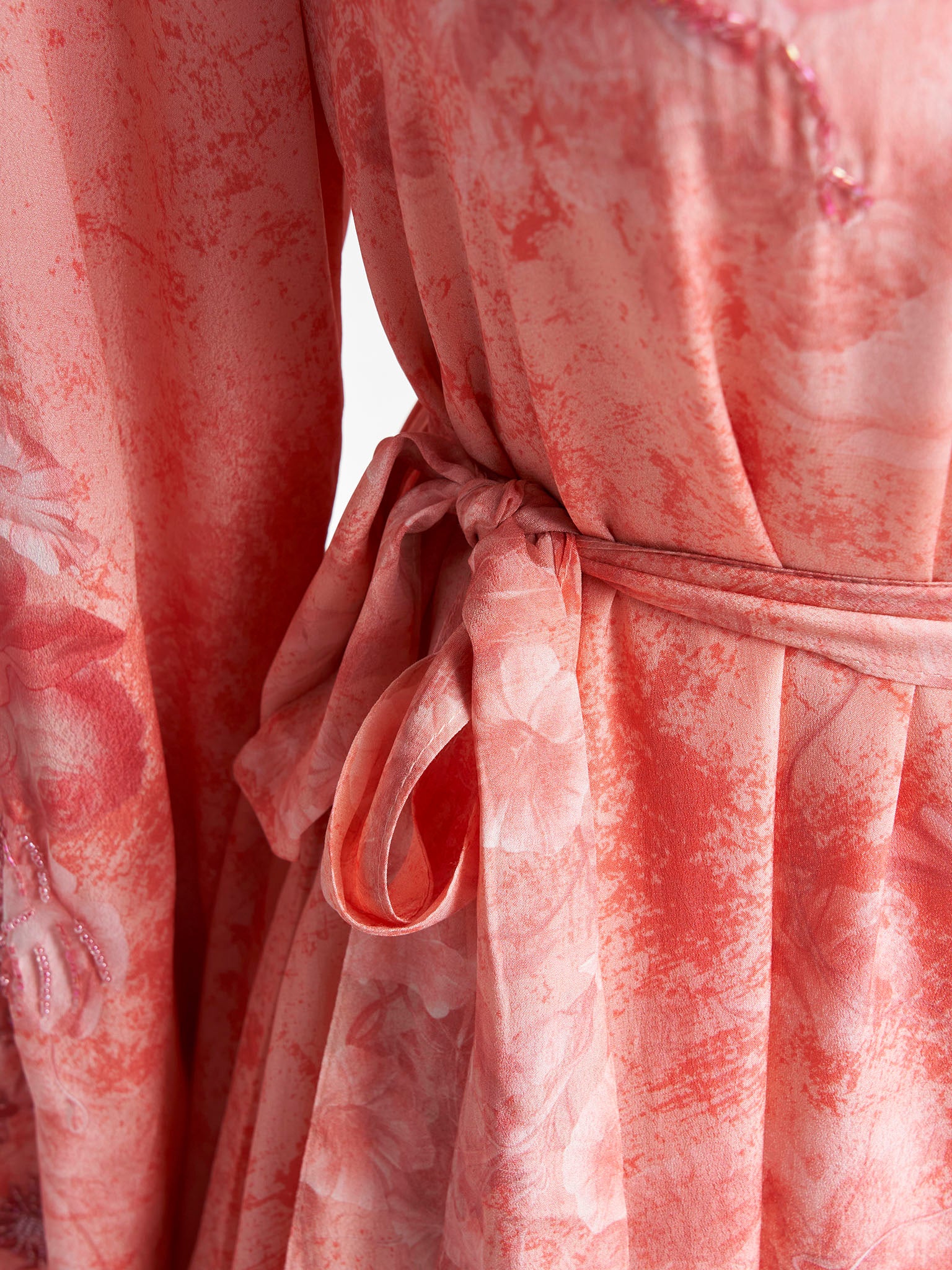 Coral Colour Hand Work Viscose Crepe Floral Printed Dress (VDM949) - Image 6