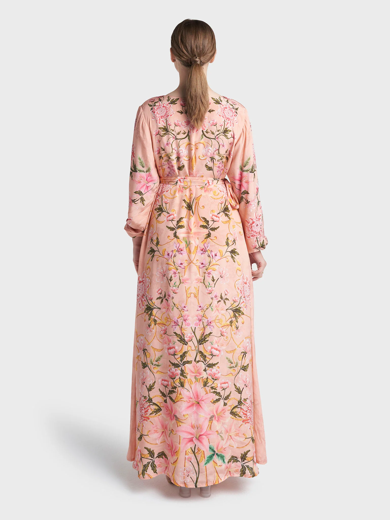 Peach Colour Hand Work Viscose Crepe Botanical Printed Dress (VDV36) - Image 4