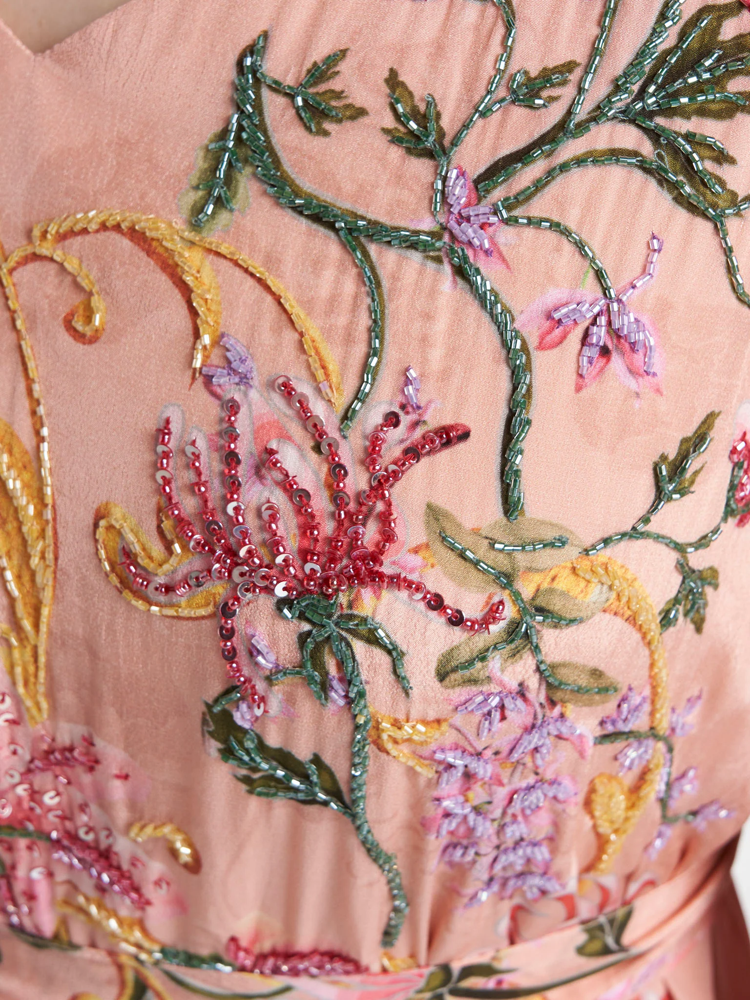Peach Colour Hand Work Viscose Crepe Botanical Printed Dress (VDV36) - Image 5