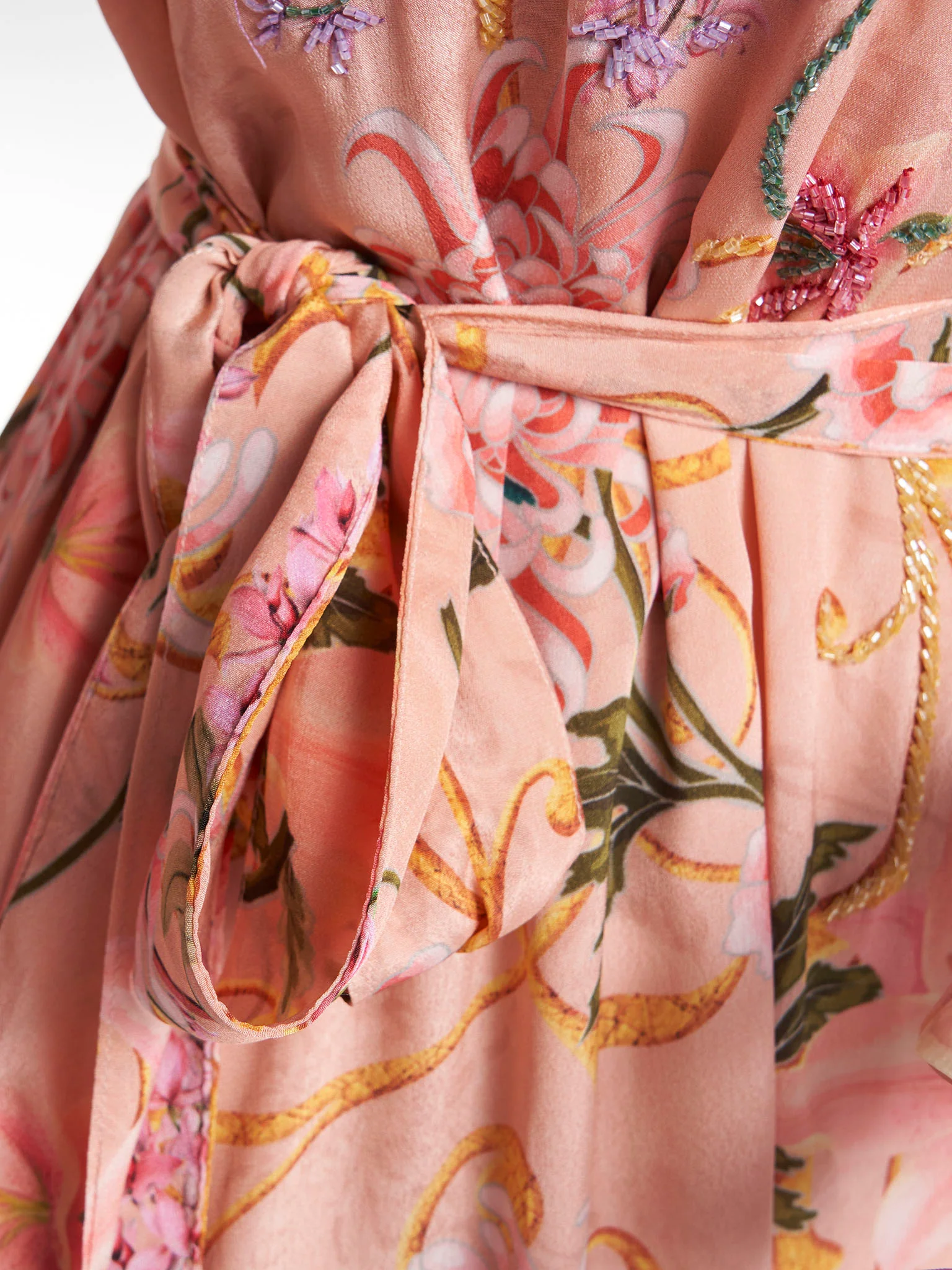 Peach Colour Hand Work Viscose Crepe Botanical Printed Dress (VDV36) - Image 6